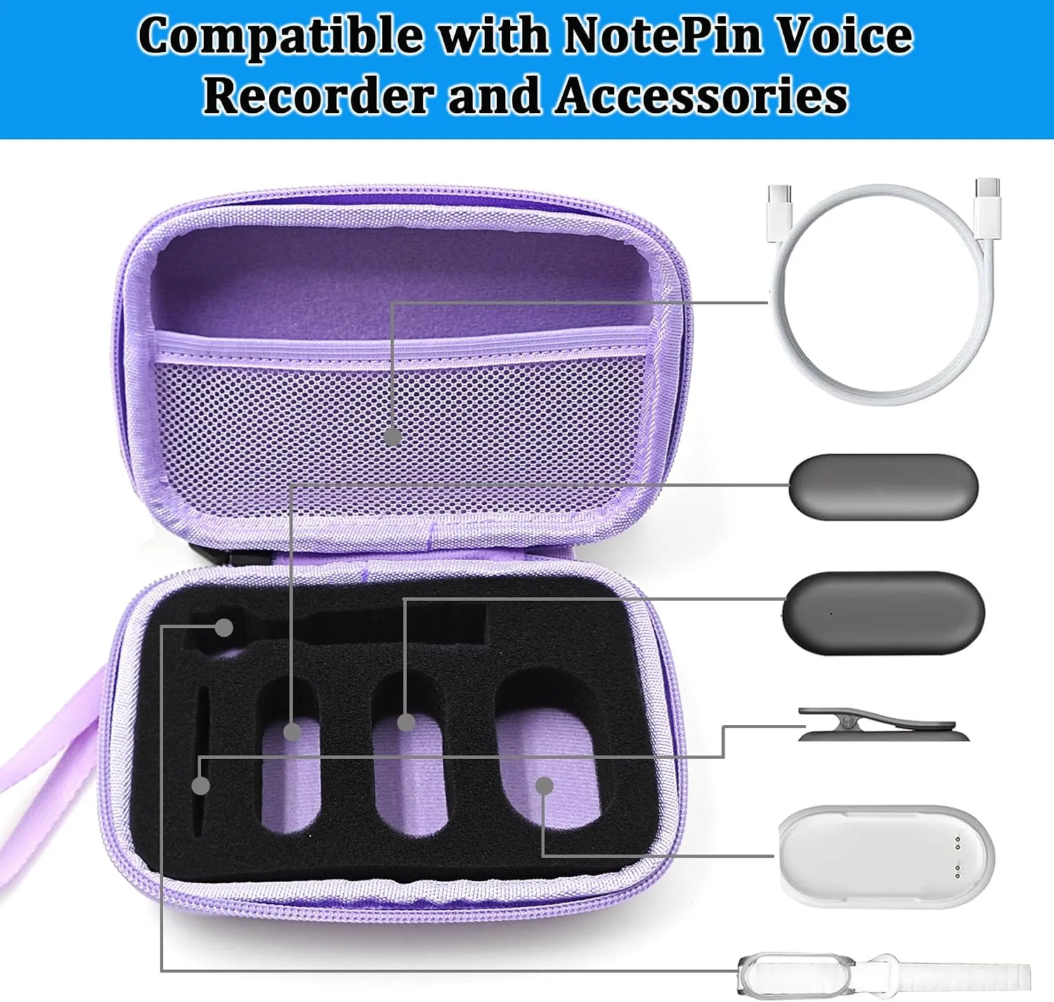 Protective Case for PLAUD NotePin Voice Recorder (Purple)