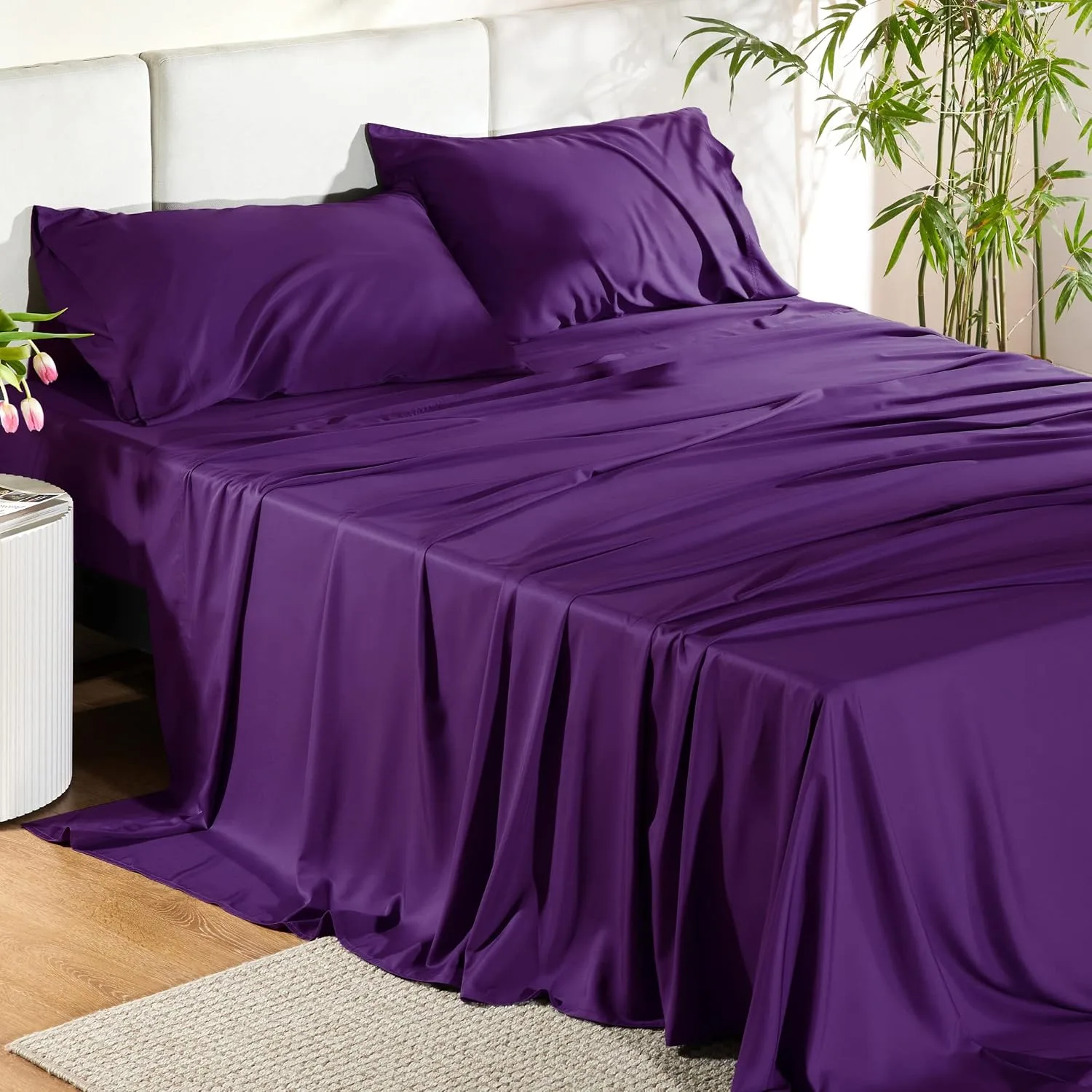 Bedsure PureWoven 100% Rayon Derived from Bamboo, Full Size Sheets, 4 PCS