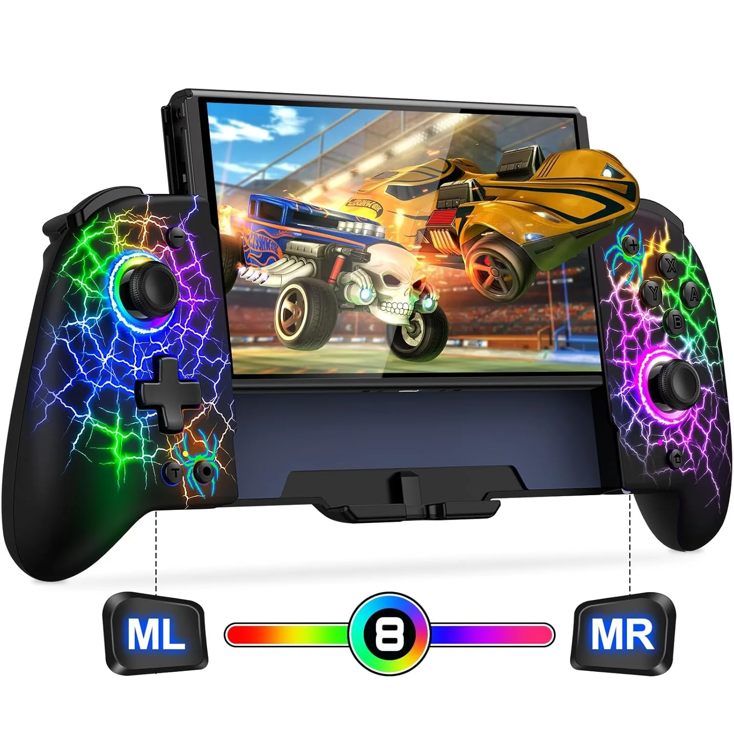 Gammeefy Switch Controller – Hall Effect Joysticks & Enhanced Grip – One Piece Switch Joypad Replacement Switch Pro Controller with 8-Color RGB Lighting, Turbo, Macros - Spider Web, 6.2"/7"
