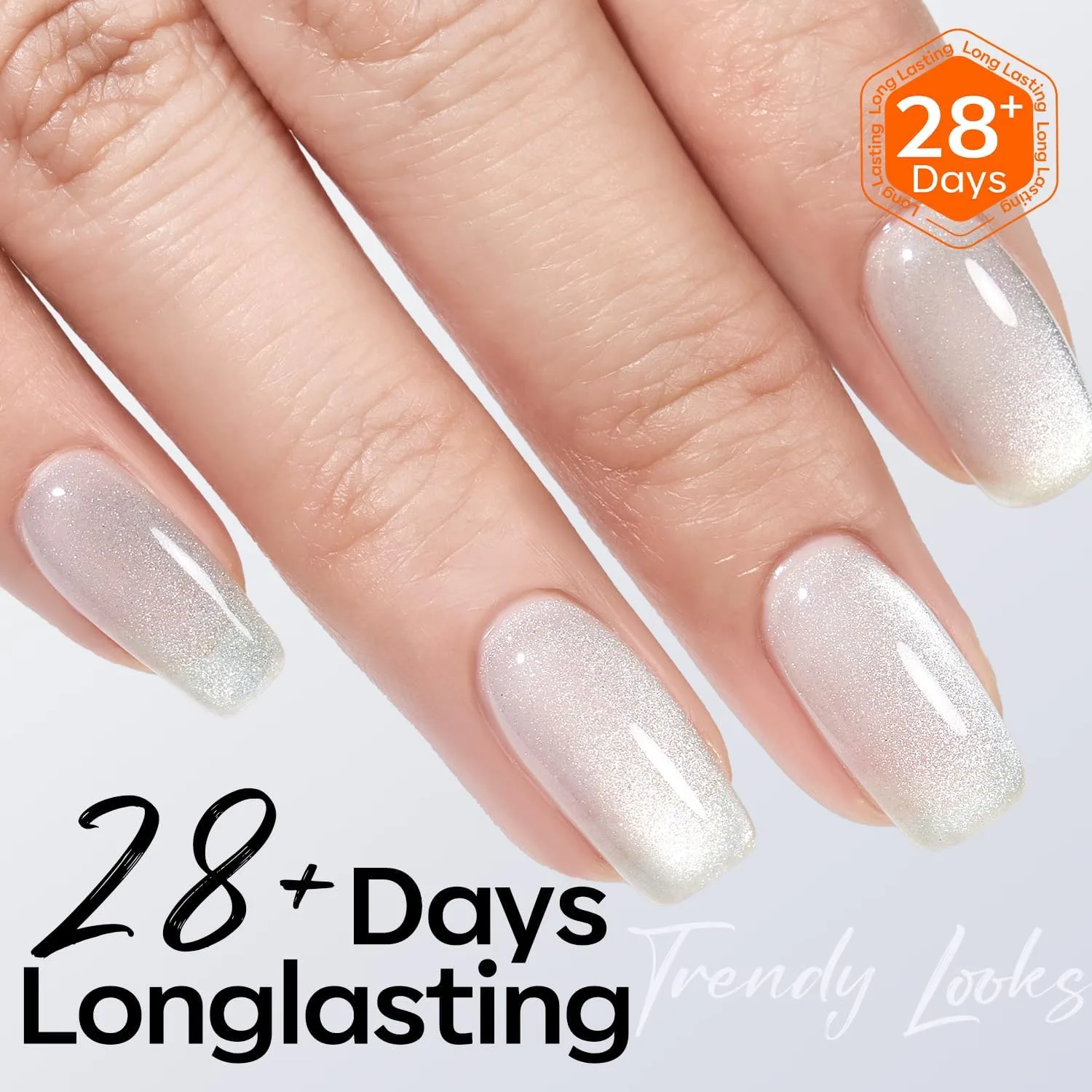 modelones Cat Eye Gel Nail Polish, Silver White Glitter Gel Polish