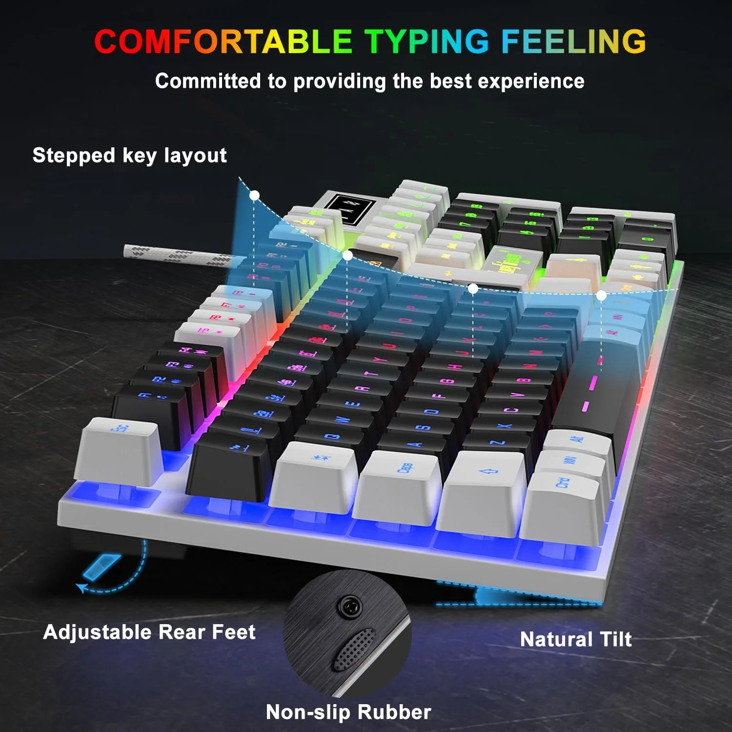 BlueFinger RGB Gaming Keyboard and Backlit Mouse Combo, USB Wired, LED Gaming Set for Laptop PC Computer Game and Work (White & Black)