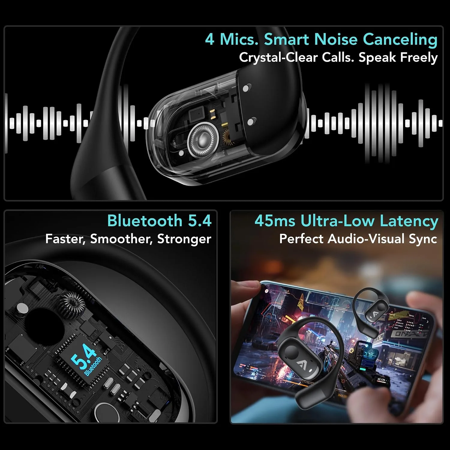 Joy Open-Ear Headphones, Wireless Bluetooth 5.4 Earhook Earbuds