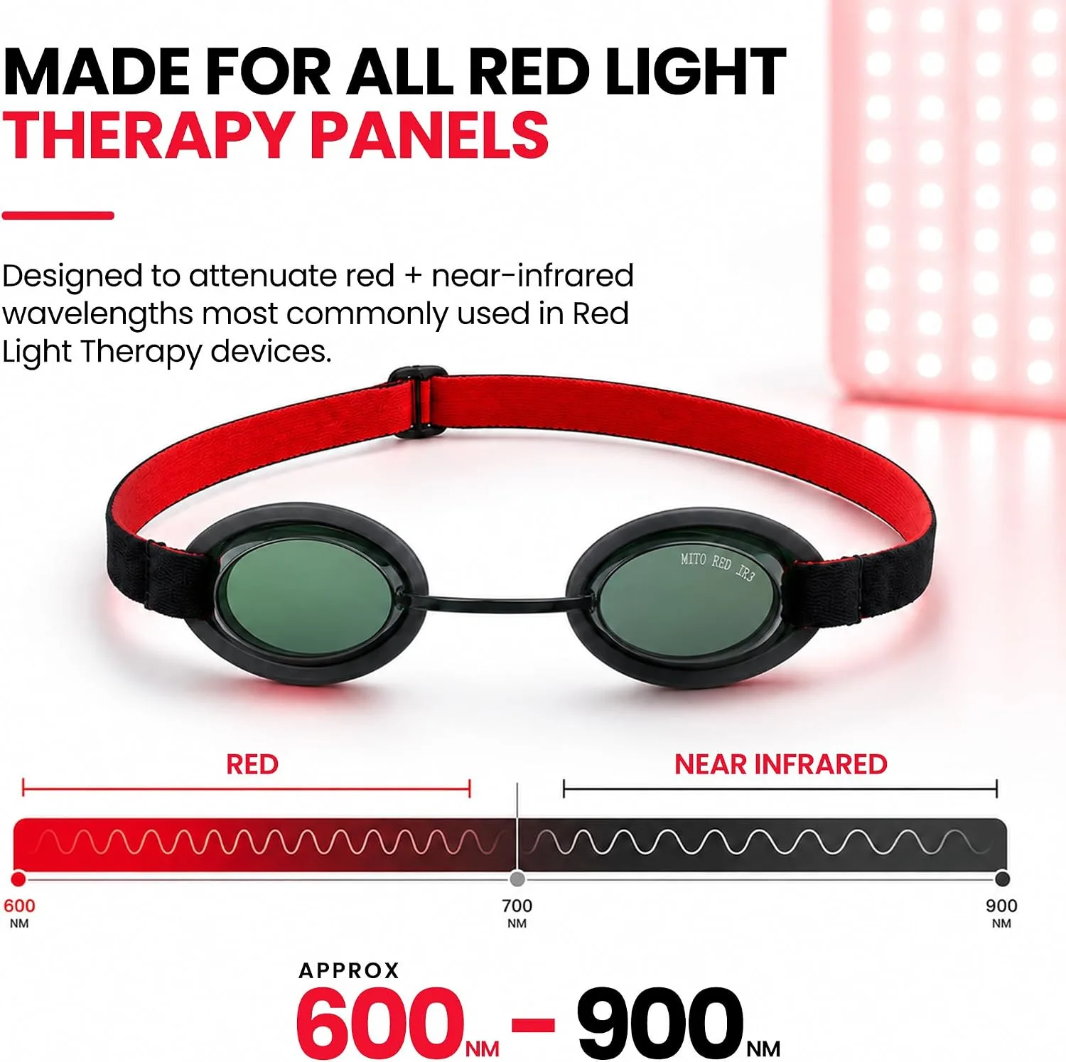 PRO Red Light Therapy Goggles for Near Infrared Eye Protection (IR3 Dark)