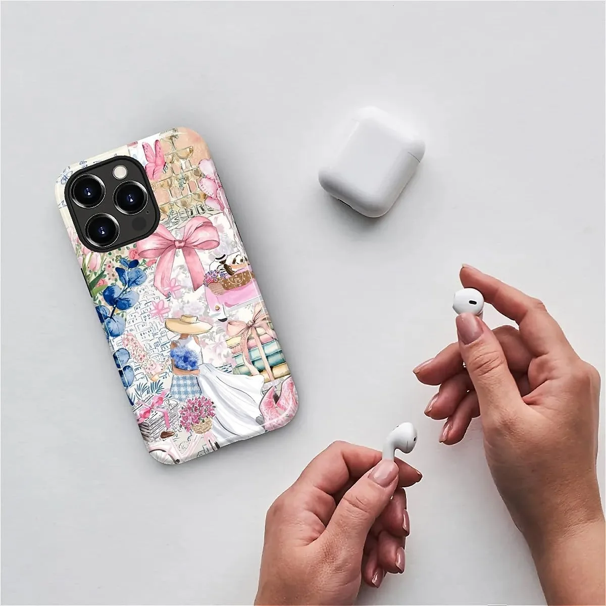 DAIZAG Case for iPhone 15 Pro,Mixed 2 Layer Design Shockproof Soft TPU Ddouble Protection Phone Case for iPhone 15 Pro-Magazine Books Flower Bow Collage
