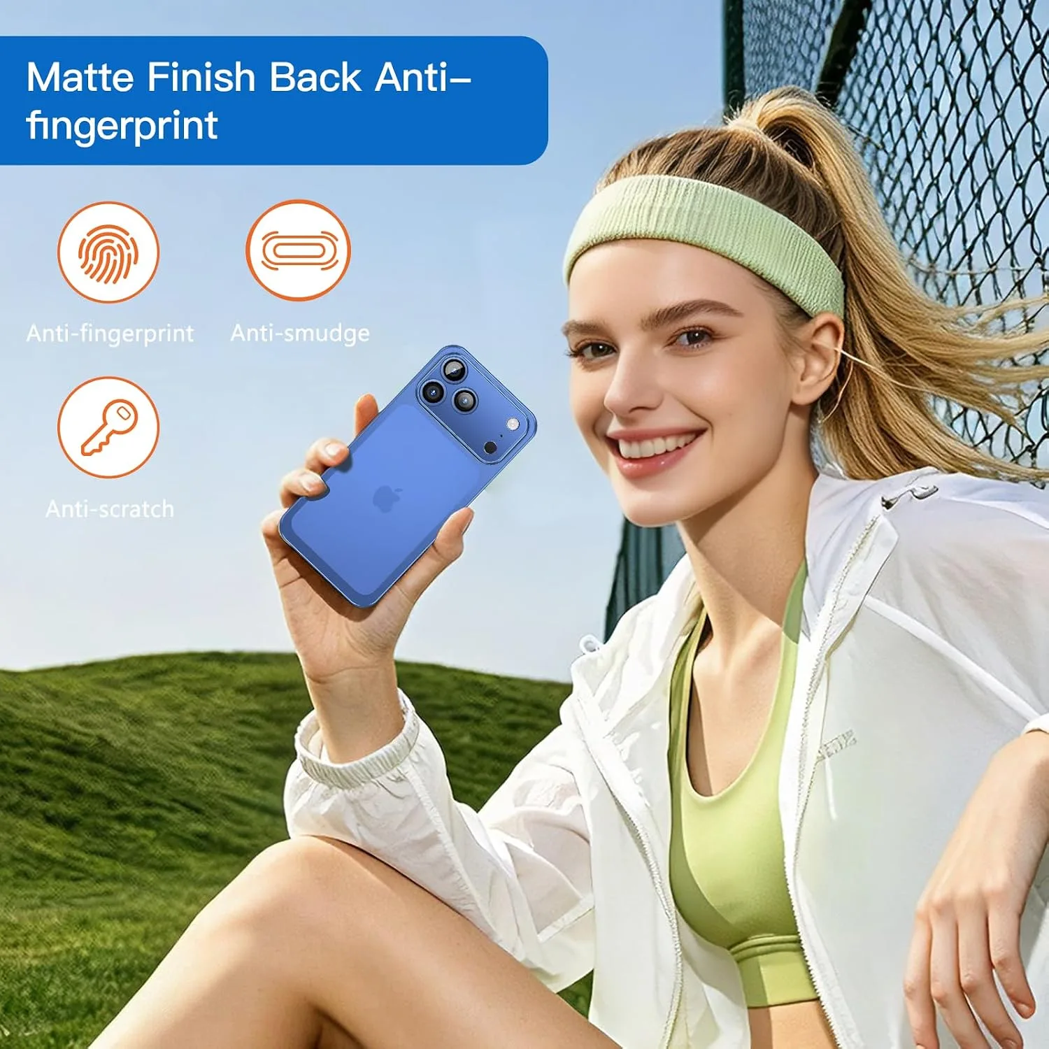 for iPhone 18 Pro Slim Case,Paper-Thin Transparent Finish Skin Back Case [Non Yellowing] Ultra Protective Cover with Camera Protection 6.3 Inch (Blue)