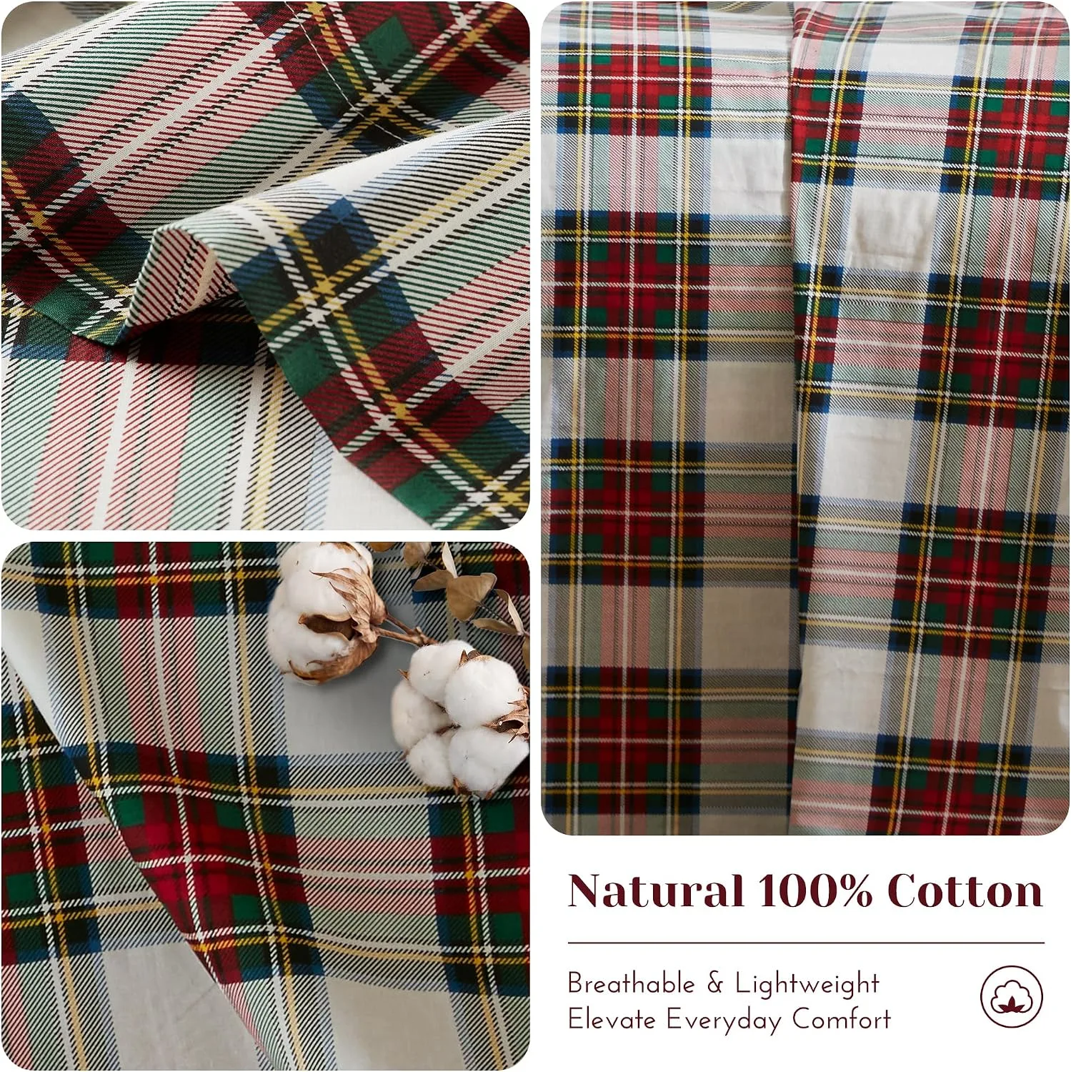 Comfort Spaces 100% Cotton Percale Sheets Queen Sheet Set, 4 Piece