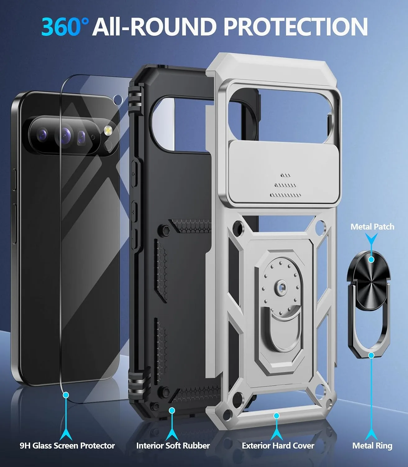 Taisairu for Google Pixel 11 Pro XL Case with Screen Protector,Silver