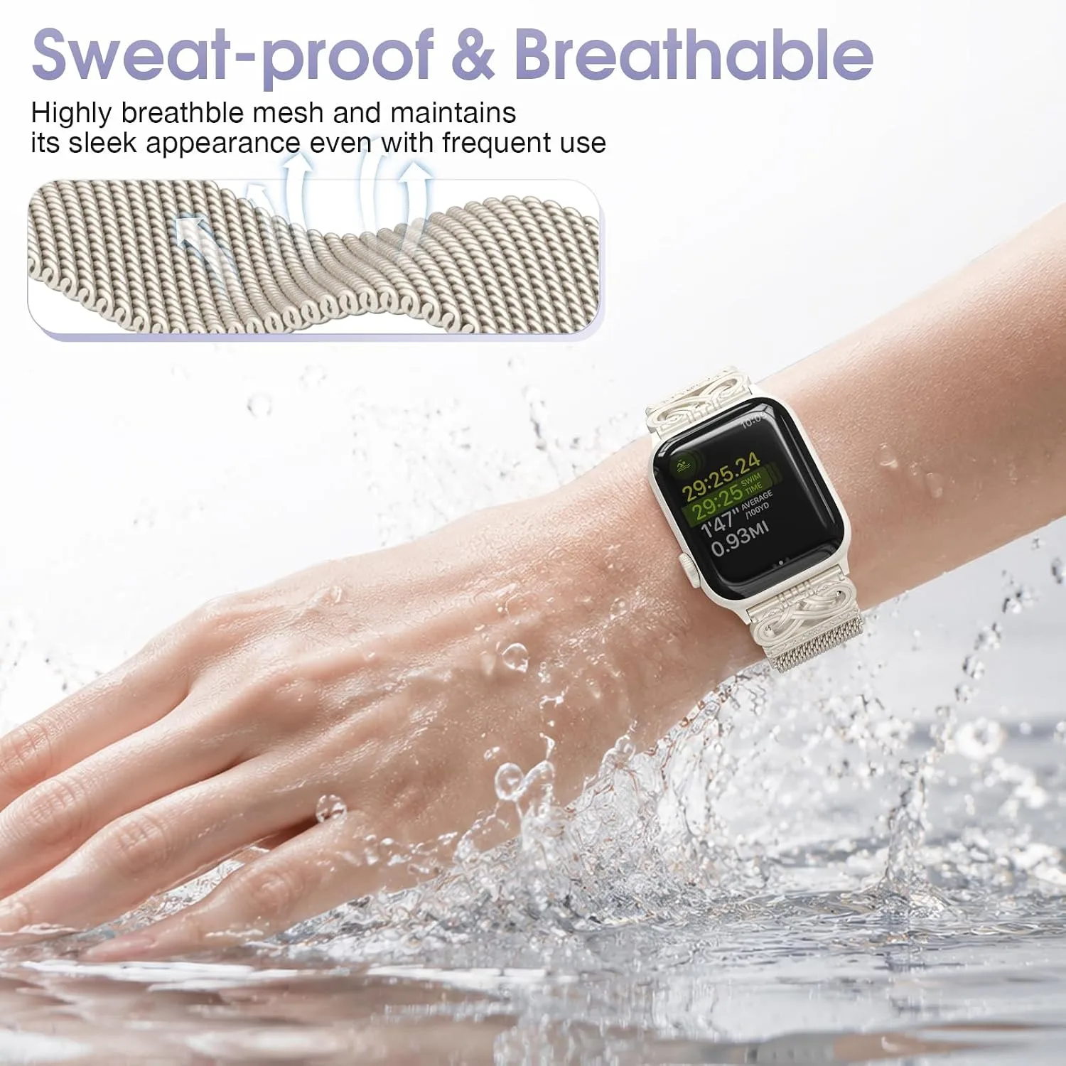 Mesh Sculpted Metal Detail Loop Compatible with Apple Watch Bands for Women