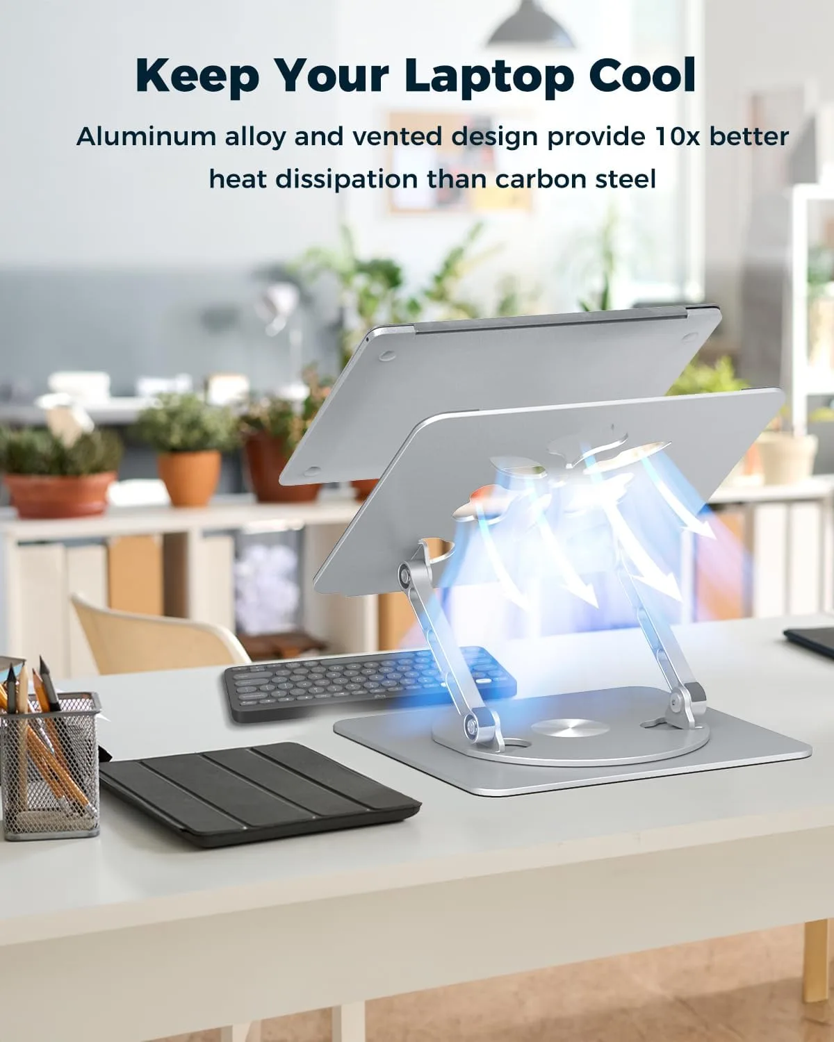 Aoviho 360° Rotating Laptop Stand for Desk | Adjustable, Foldable, Portable Aluminum Ergonomic Riser | Compatible with MacBook, Dell, HP & All Laptops 10-16 inch | Silver