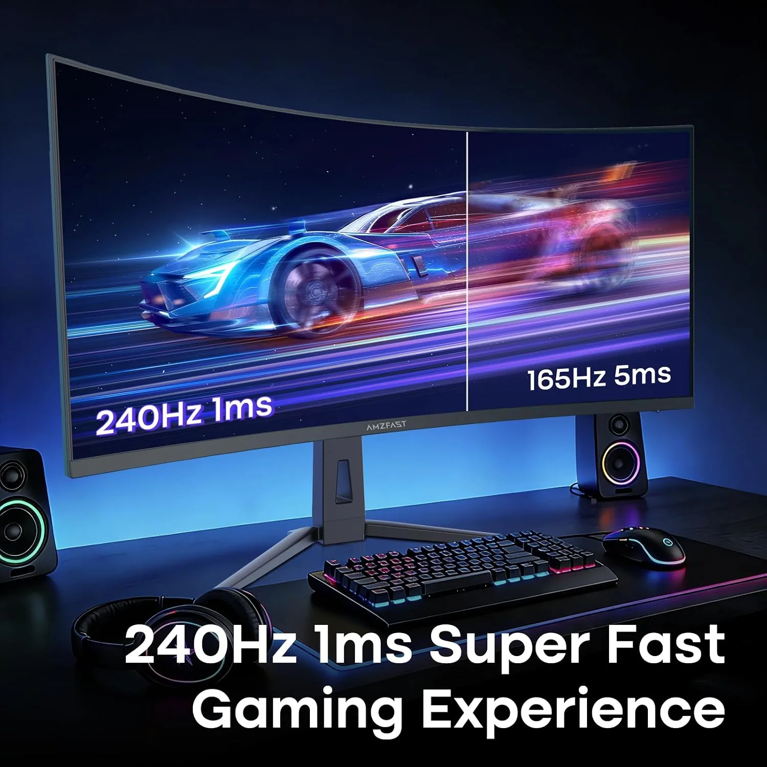 Amzfast 34 Inch 240Hz Curved Gaming Monitor UWQHD (3440x1440), AMZG34C8 Pro