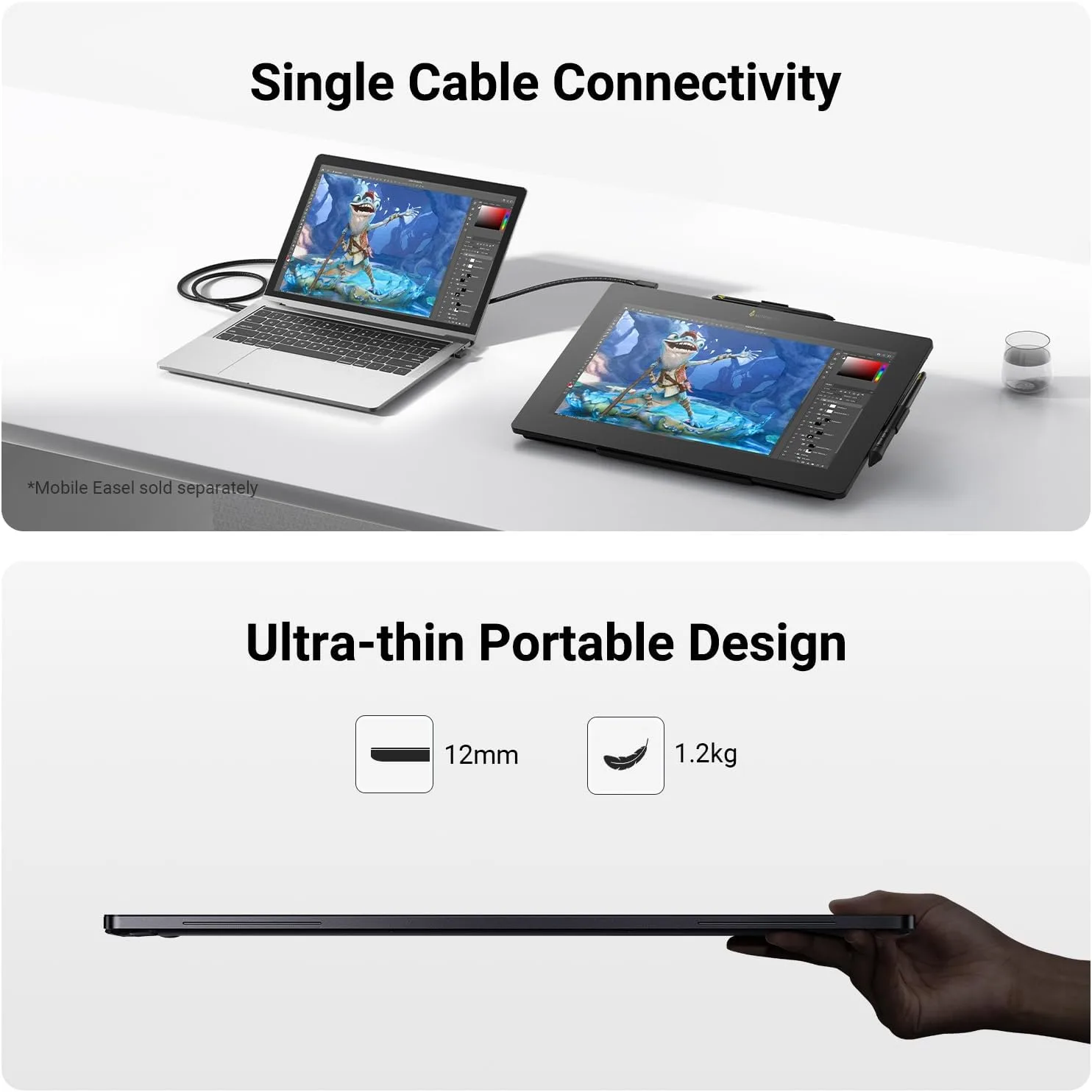 XENCELABS Pen Display 16 Lite, 16'' 4K OLED Drawing Tablet with Screen, Portable Graphic Drawing Display with 2 Battery-Free Pens for Windows/macOS/Linux