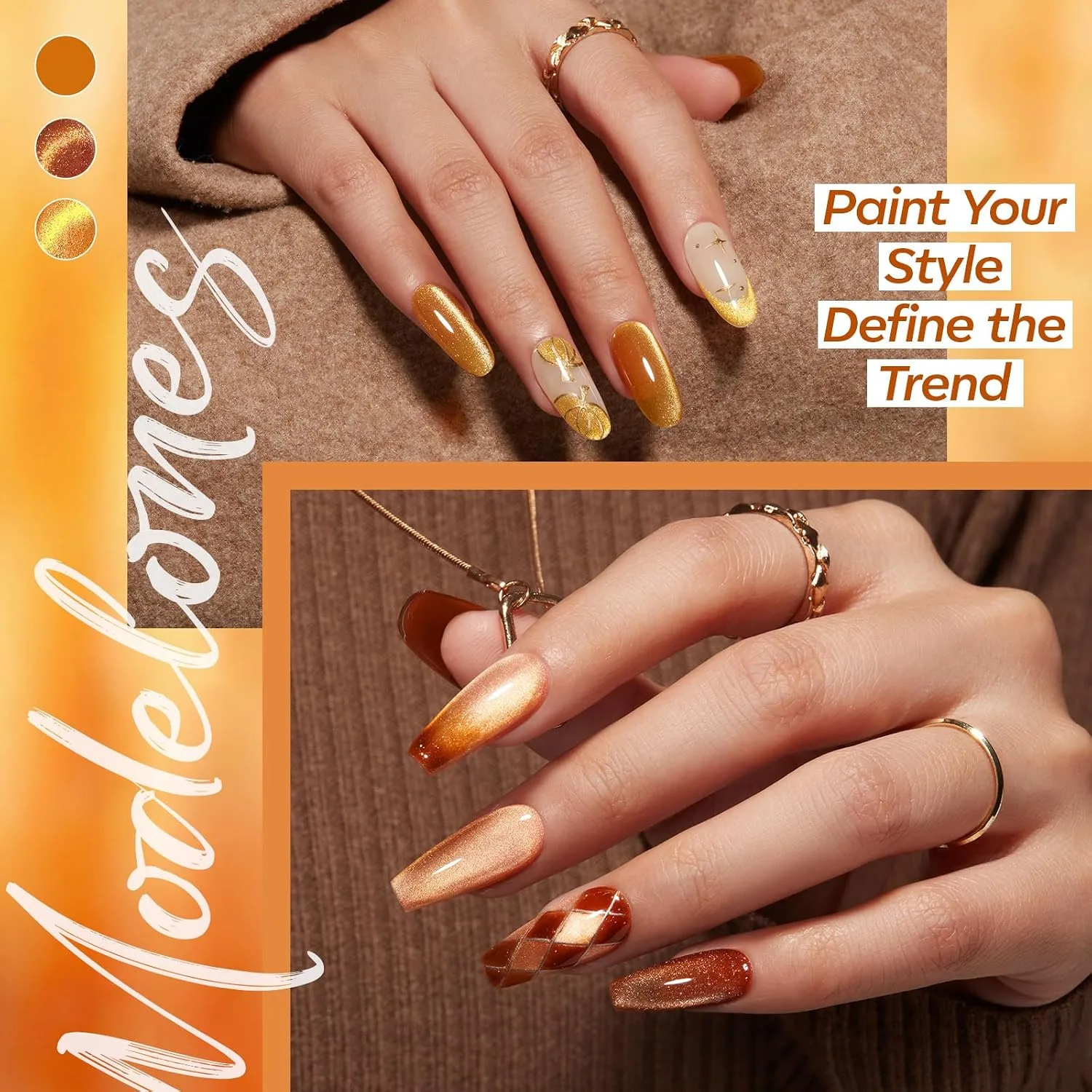 modelones Cat Eye Gel Nail Polish Set Glitter 6Colors Dark Gloden Brown
