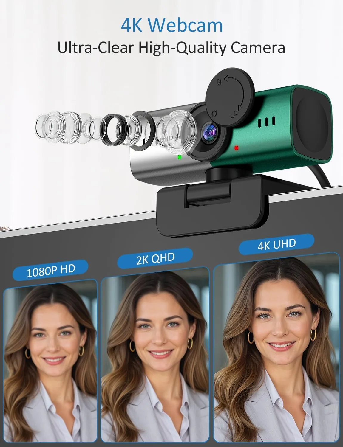 4K Webcam for PC with Mic PDAF Autofocus, USB Web Camera for Desktop Laptop
