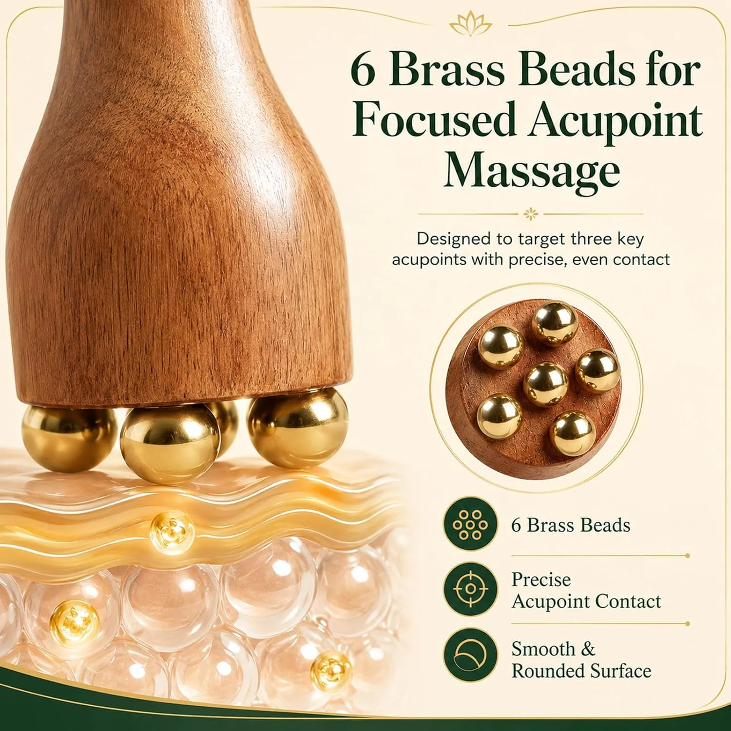 Eye Roller for Puffy-Looking Eyes, 2Pcs Facial Massage Tool with Rosewood Handle and Copper Beads, Eye Massage Stick for Face Self Care