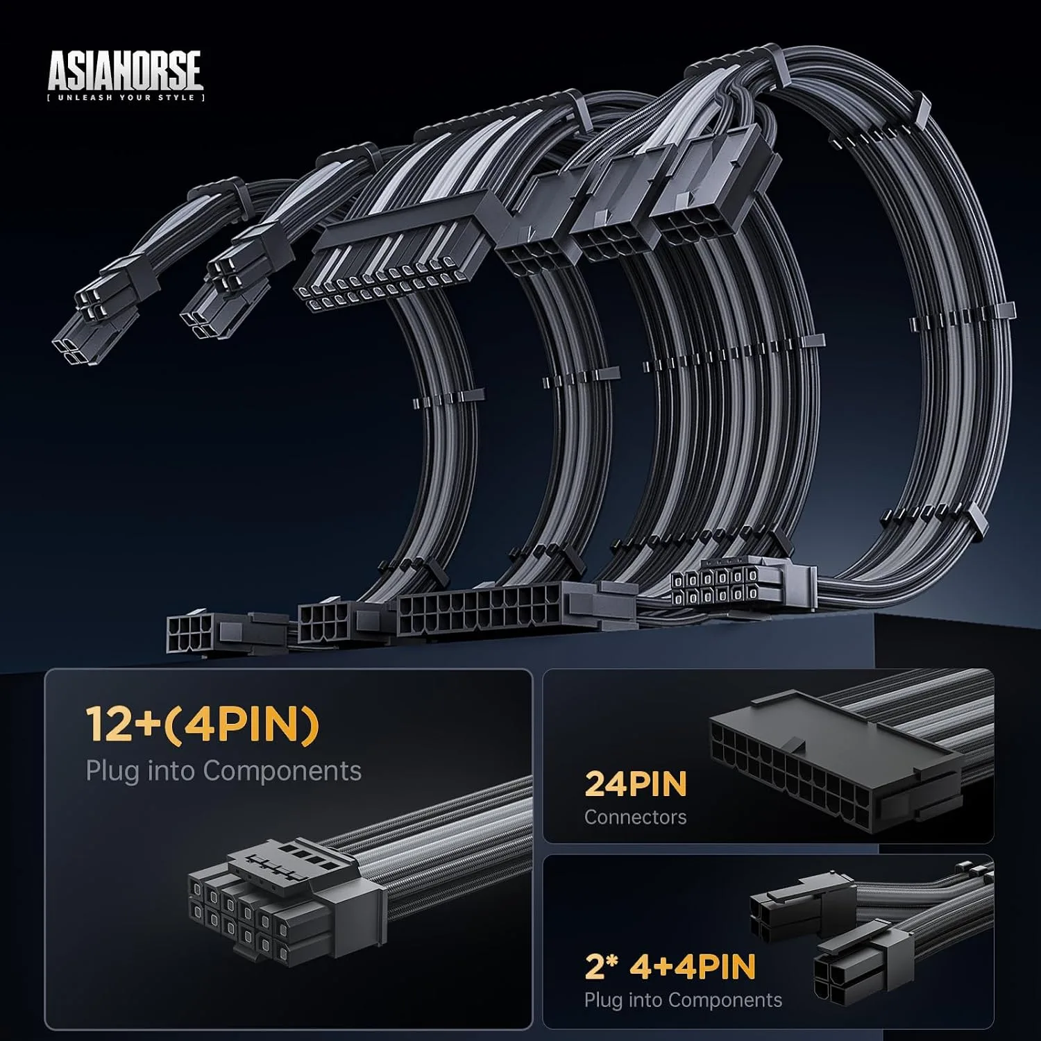 AsiaHorse 12VHPWR Cable Extension Kit, 16AWG Pcie 5.0 PSU Cable Extension Kit Soft Braided Power Supply Cable Extension, 24pin ATX /4+4pin EPS /12+4pin 30CM Length with Cable Combs