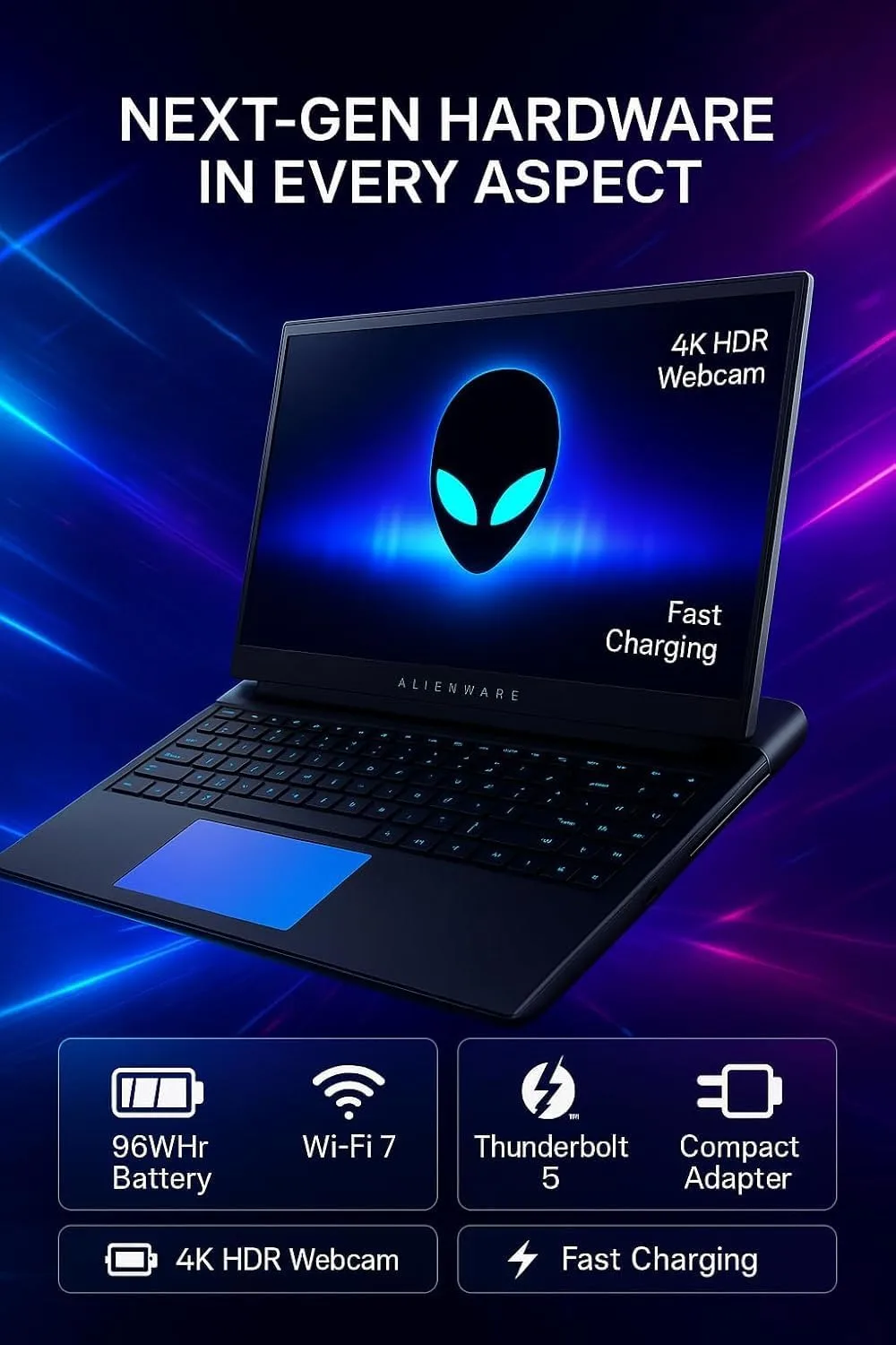 Alienware 18 Area 51 Gaming Laptop - RTX 5080 16GB GDDR7, Intel Ultra 9 275HX (Up to 5.4GHz), 18" WQXGA 300Hz Display, AlienFX RGB KB, 4K Camera, Win11 Pro(64GB DDR5 RAM | 8TB SSD)