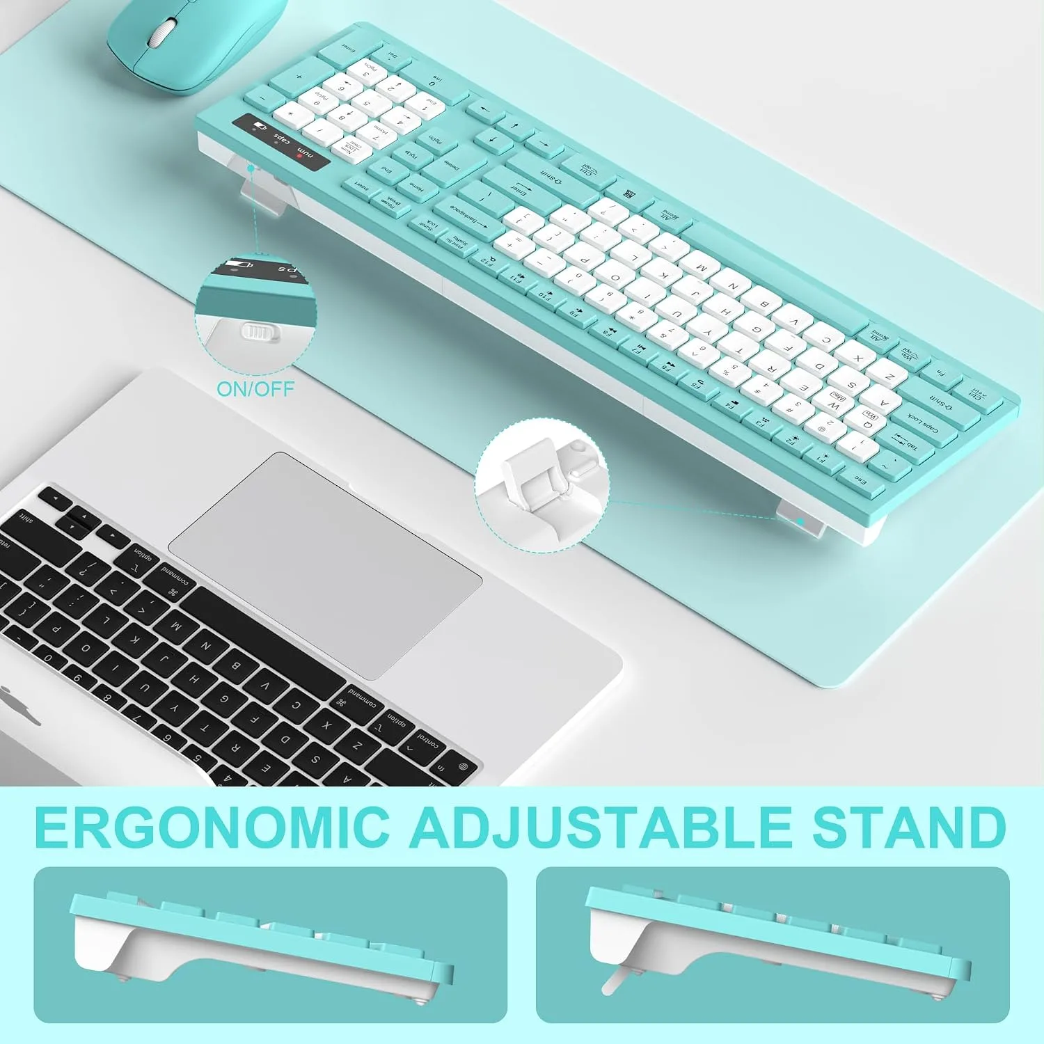 Wireless Keyboard and Mouse Combo Silent for Office and Home(Tifany Blue-B)