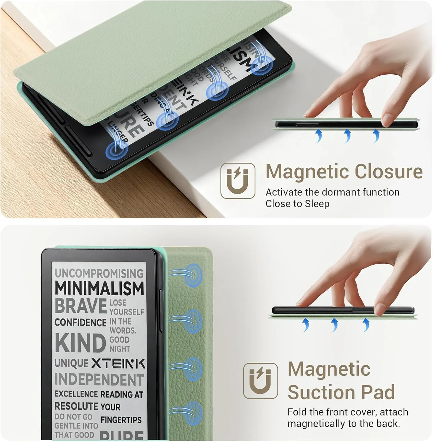 CoBak Magnetic Case for XTEINK X3 eBook Reader, 3.7" Ultra-Lightweight PU Leather Cover(Sage Green)