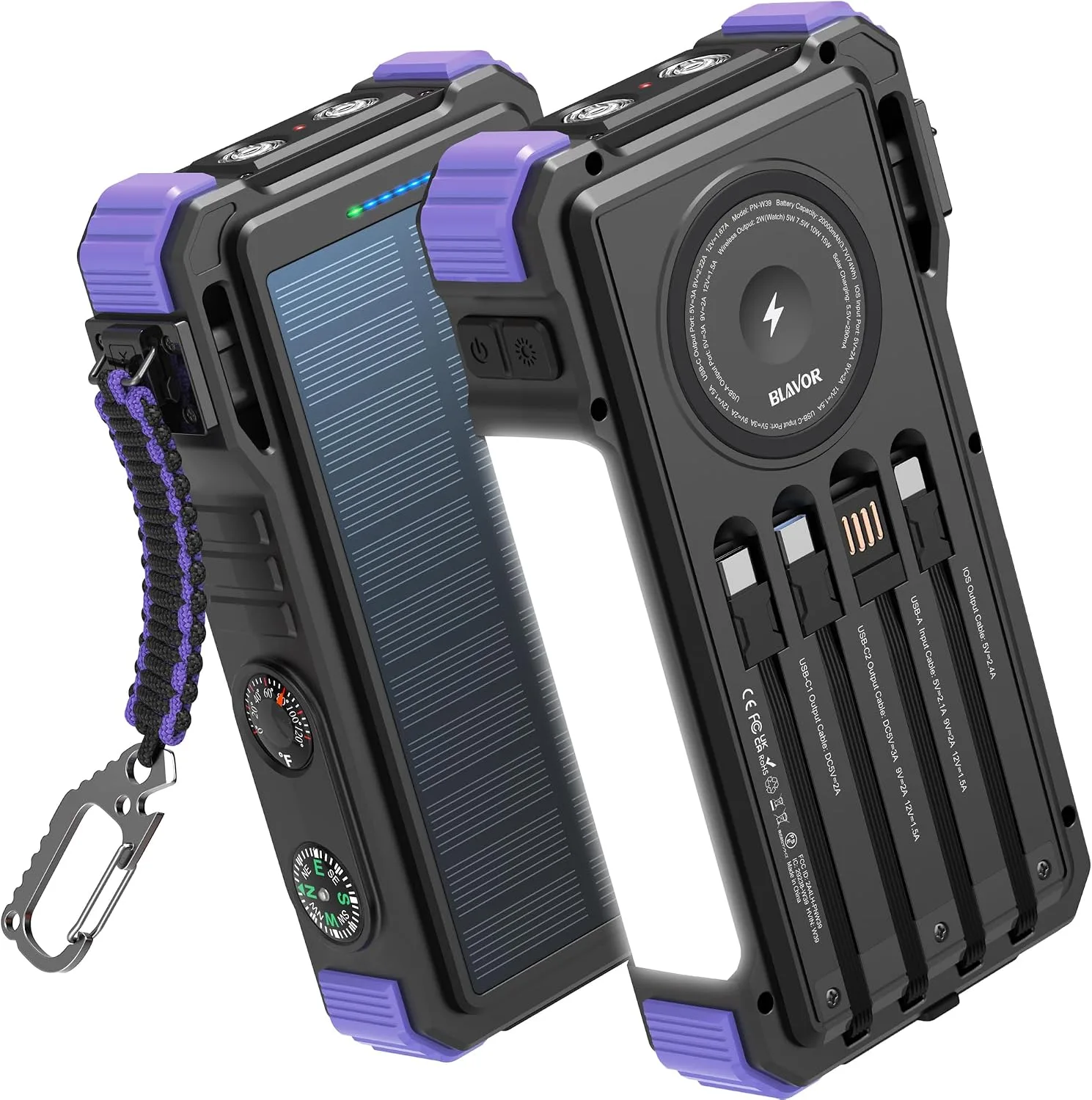 Batería externa Blavor Solar Power Bank 20000mAh con carga inalámbrica para teléfonos y Apple Watch