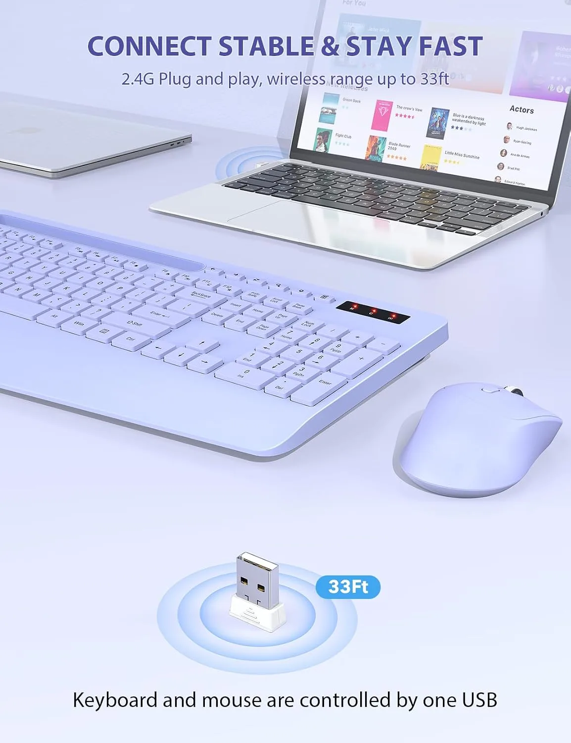 SABLUTE Wireless Keyboard and Mouse Combo, Full Size, Ergonomic Wrist Rest