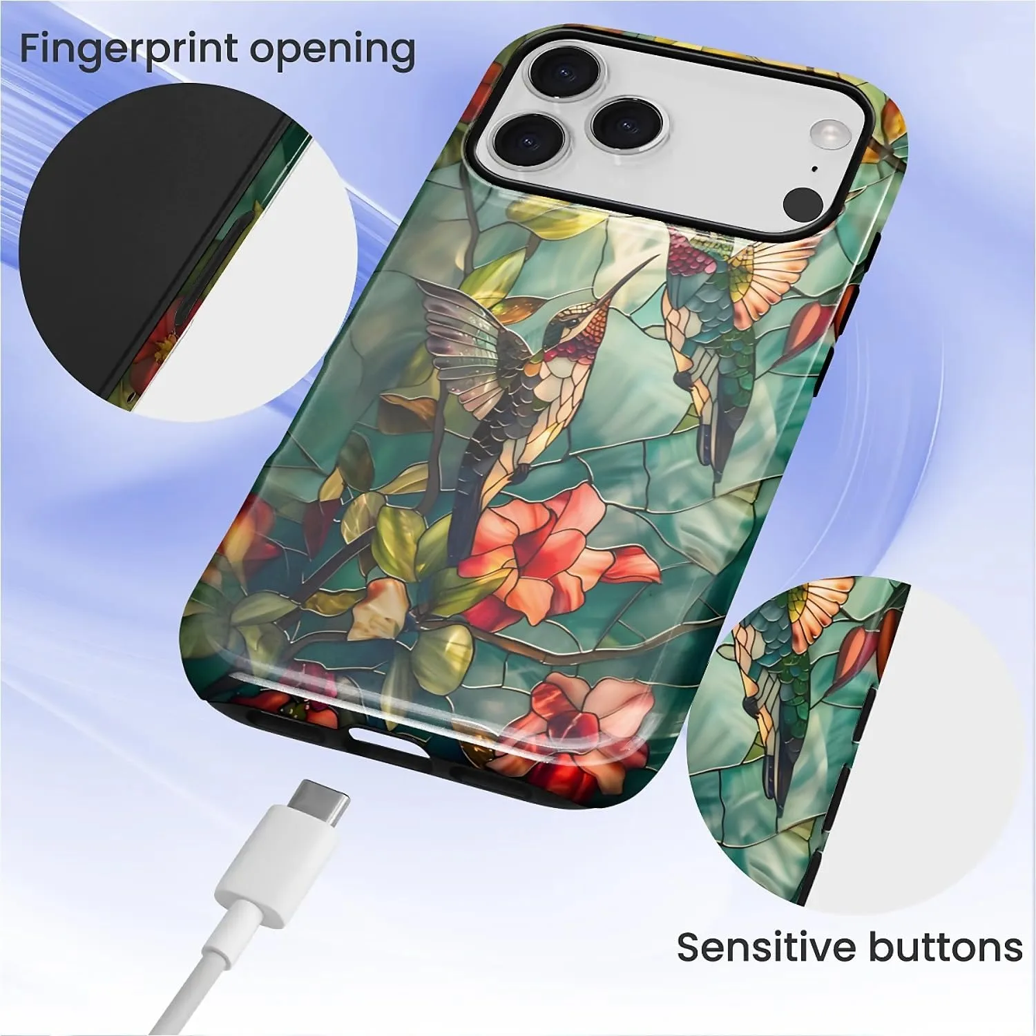 DAIZAG Case for iPhone 17 Pro,Mixed 2 Layer Design Shockproof Soft TPU Ddouble Protection Phone Case for iPhone 17 Pro-Gorgeous Hummingbird