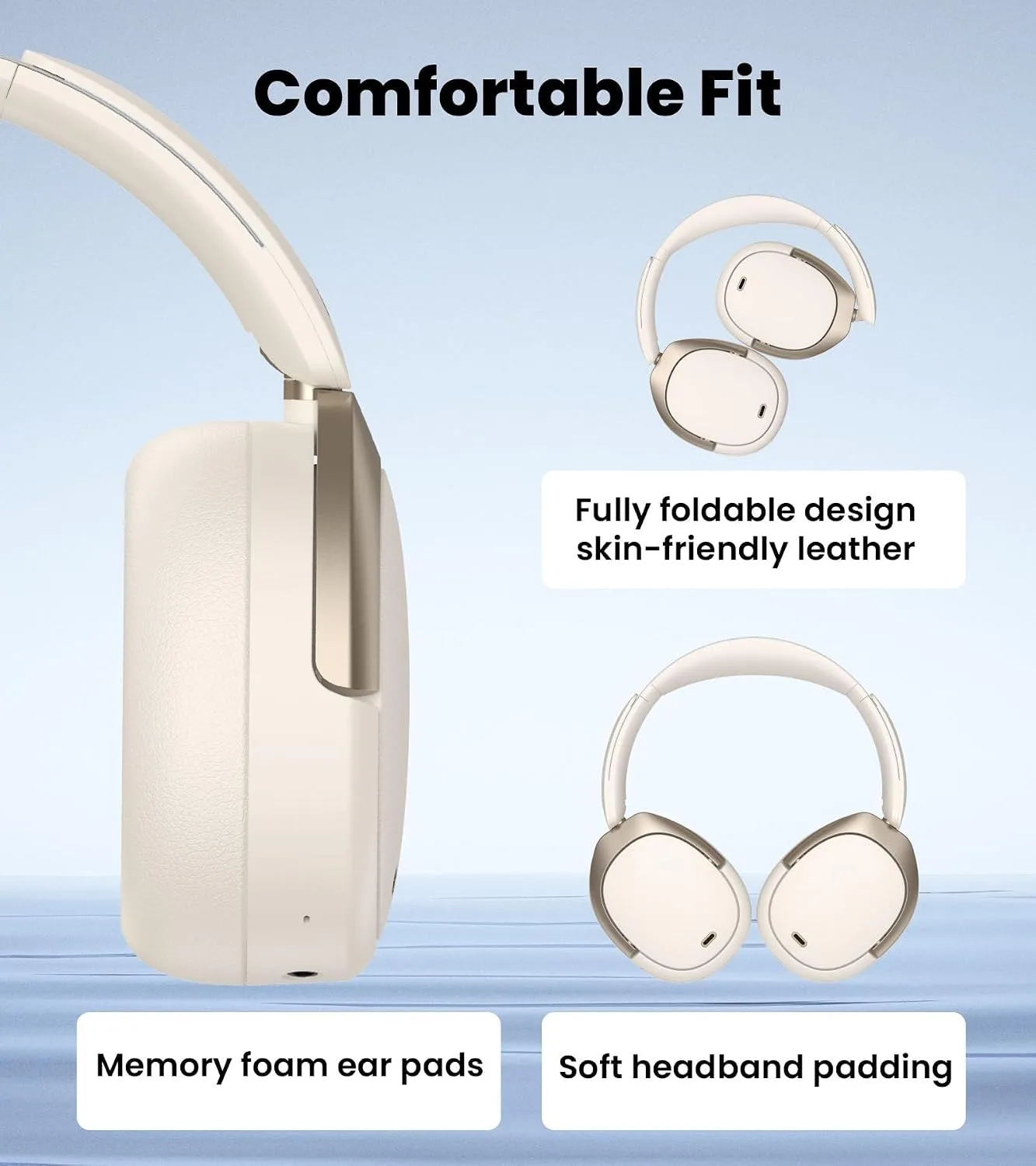 Edifier W80 Over Ear Headphones with -49dB Active Noise Cancelling, Ivory