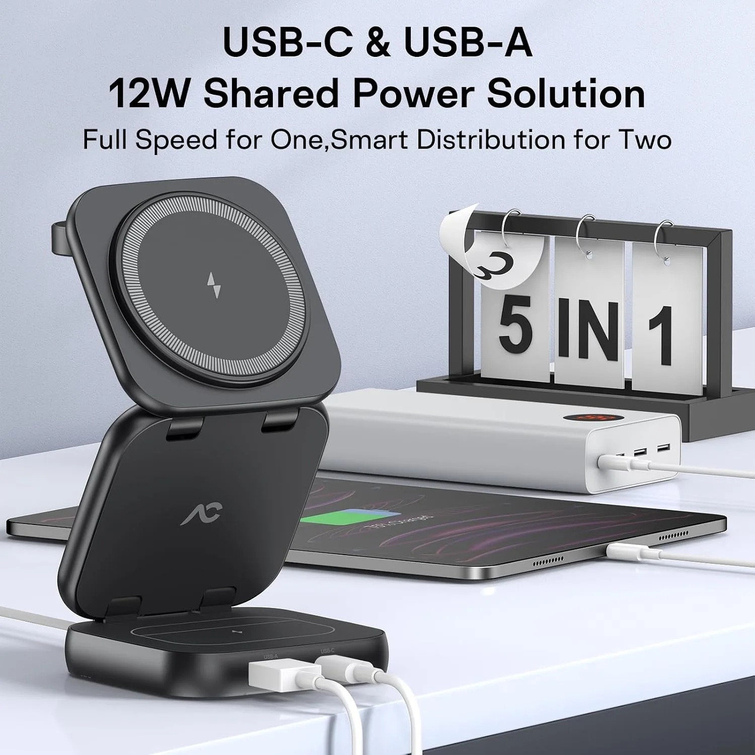 AC ISLAND 5-in-1 Wireless Charger for MagSafe，35W Travel Charging Station