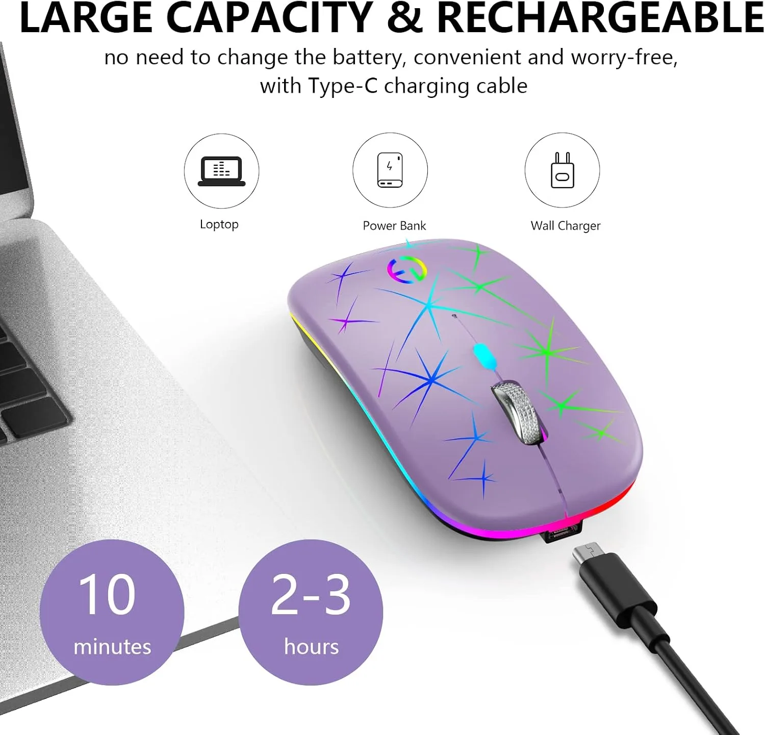 TaIYanG Wireless Mouse, 2.4G Slim Rechargeable Bluetooth Mouse for Laptop