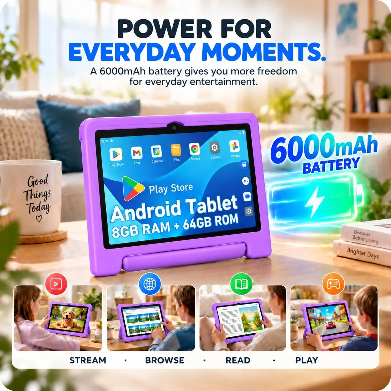 JREN
10.1"
Android
15
Tablet
with
Case,
64GB
Storage,Octa-Core
Purple