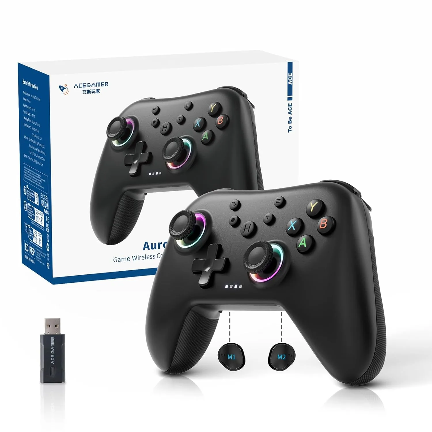 Control inalámbrico AceGamer Aurora II Bluetooth 2.4G para PC/Android/Switch/iOS/Steam Deck
