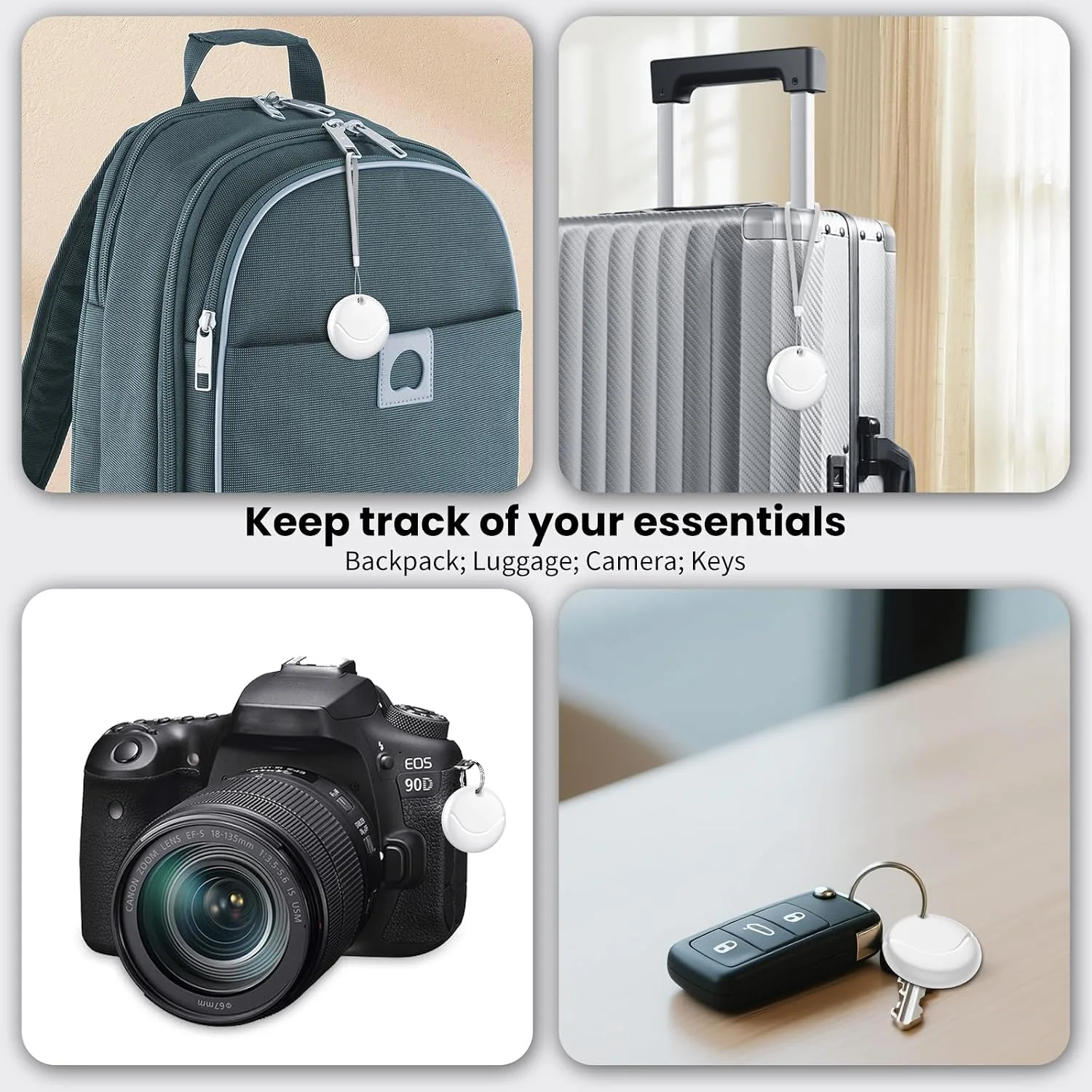 Hoxe Dual System Air Tracker Tags for iOS & Android, Key Finder Locator (White/4Pack, 4 Pack)