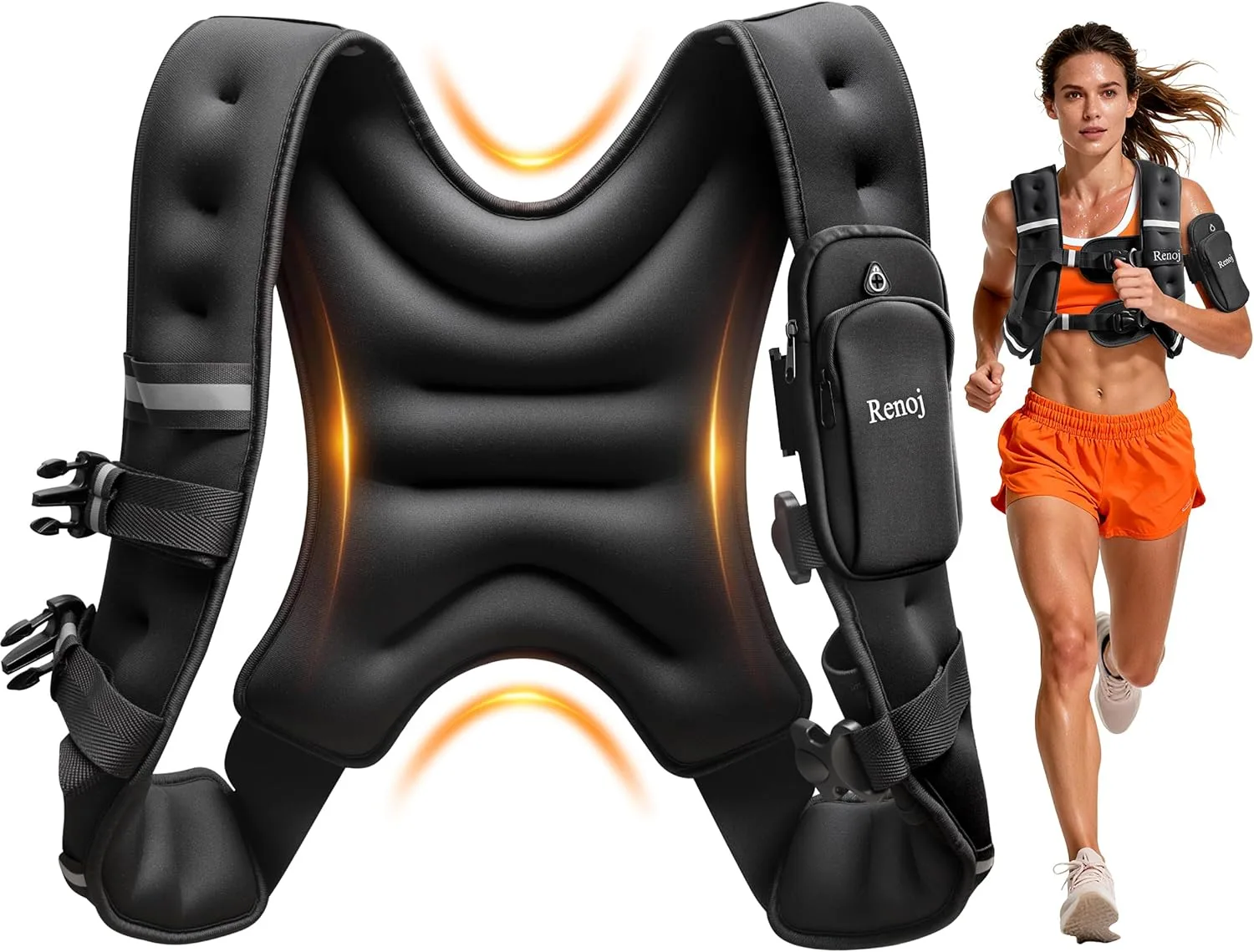Chaleco con peso Renoj 6lb para entrenamiento y running con tiras reflectantes y bolsillo