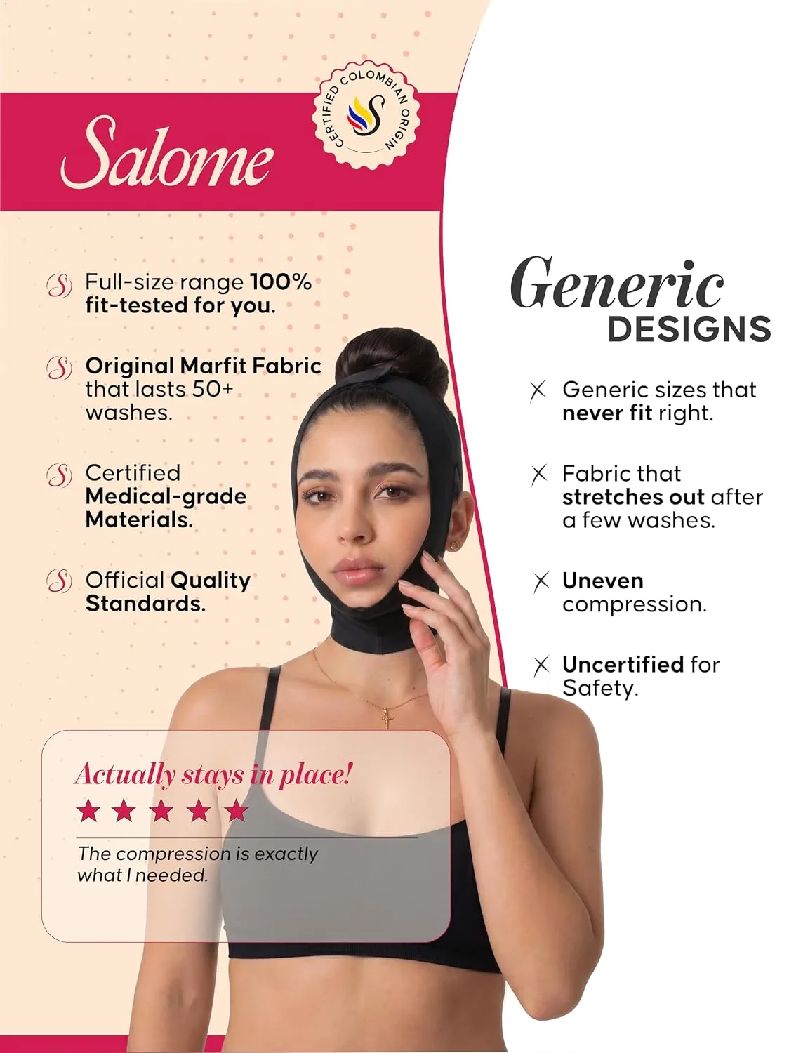 Chin Tightening and Lifting Strap Wrap Face Compression Garment Jawline Shaper Post-Surgery Lift Mask | Faja Mentonera para Papada