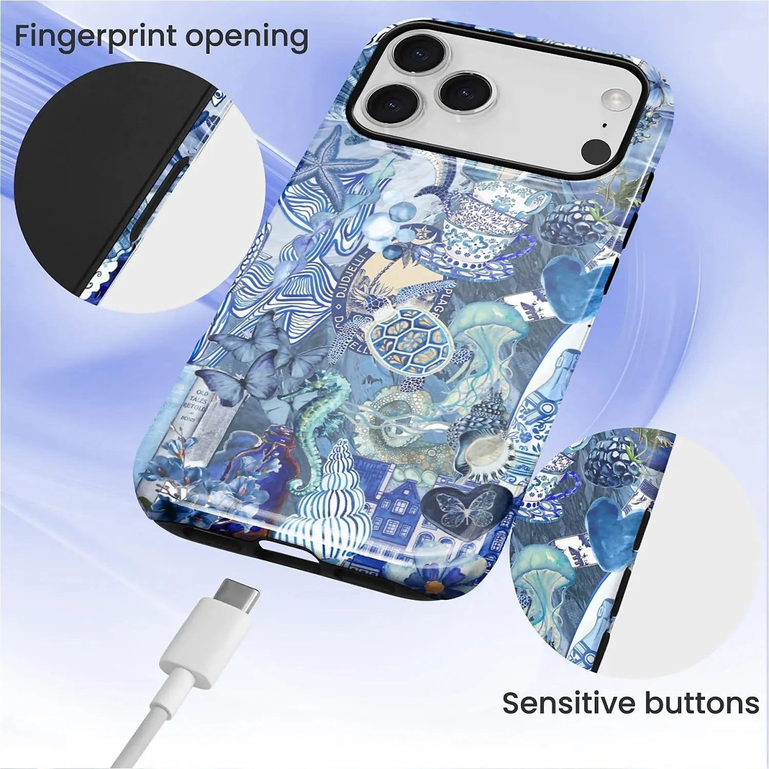 DAIZAG Case for iPhone 17 Pro,Mixed 2 Layer Design Shockproof Soft TPU Ddouble Protection Phone Case for iPhone 17 Pro-Blue Book Sea Life World