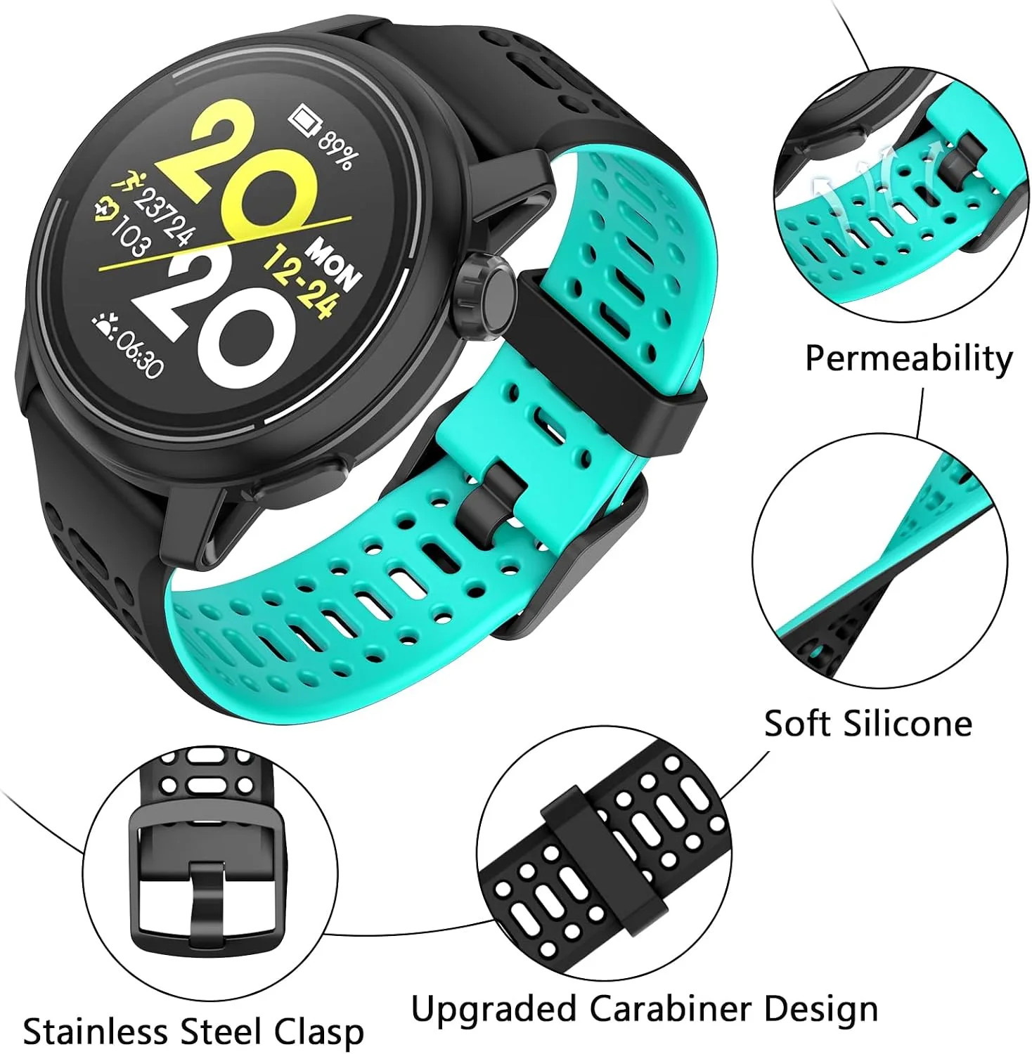 Compatible with Coros Pace 3/Apex 2 Pro/Apex Pro/Apex 46mm Watch Bands, 22mm Quick Release Watch Band Sport Silicone Watch Strap Breathable Wristband for Women Men