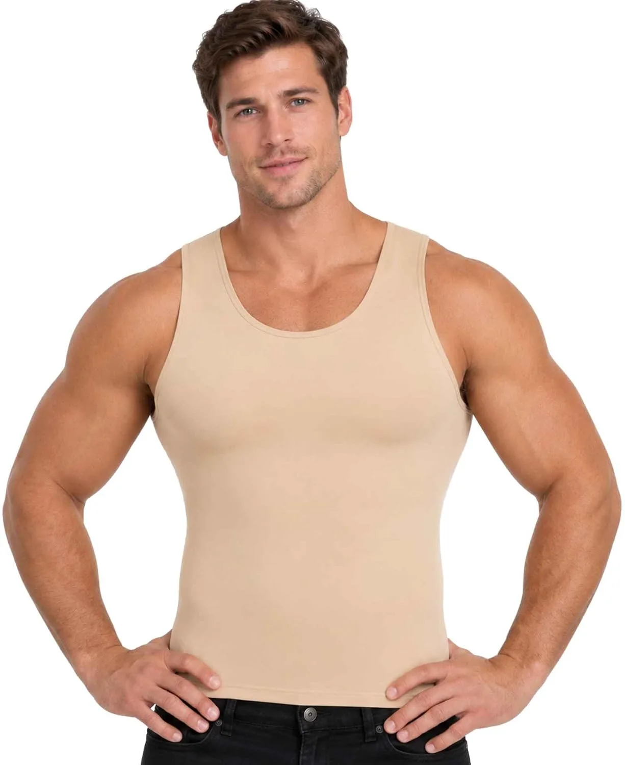 Insta Slim - Made in USA 3 Pack Compression Muscle Tank Body Shapers for Men. Back Support, Slimming Shapewear Undershirt