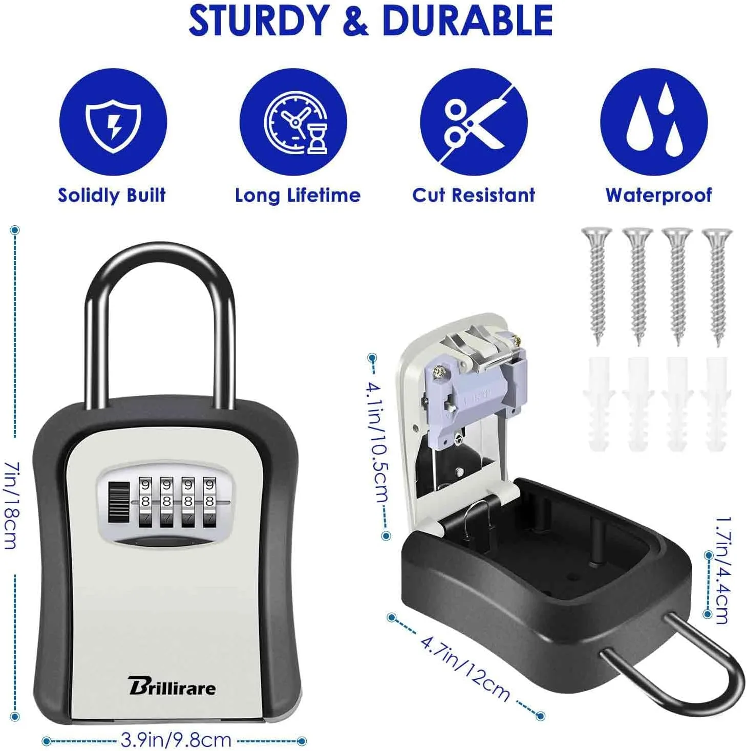 2 Pack Key Lock Box, Waterproof 4 Digits Combination Lockbox with Removable Shackle, Wall Mount Resettable Key Hider, Upgraded Large Password Boxes for Car House Office Apartment Keys-Grey