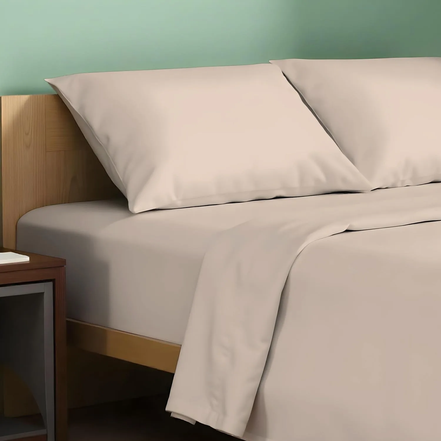 TEXAS LINEN CO. 100% Organic Cotton Sheets King Size - 4 PC Organic Cotton King Size Percale Weave Sheet Set, Soft, Cooling, Crisp & Breathable, 16" Deep Pocket Hotel Quality Bedding Set - Taupe