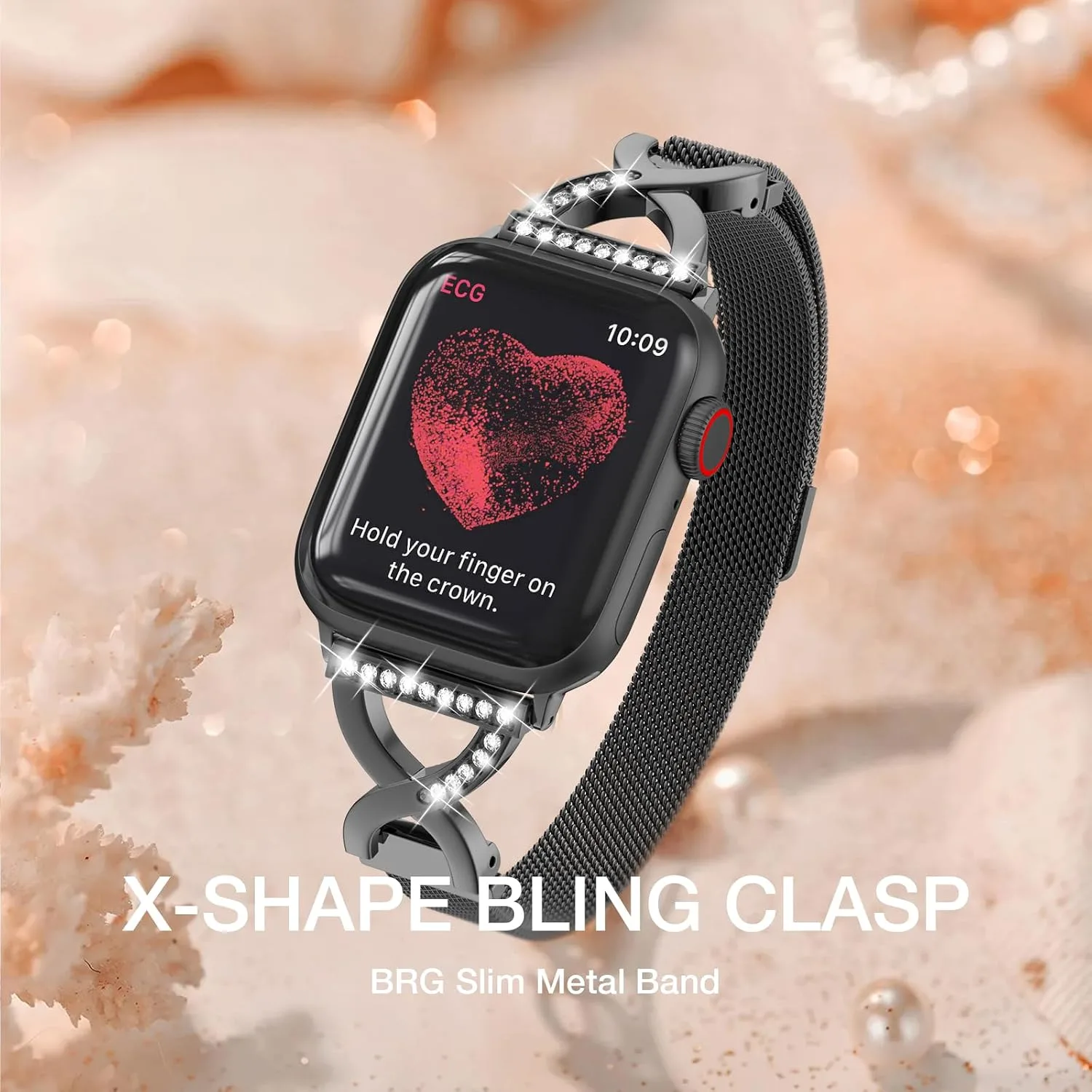 Thin Mesh Loop with X-Shape Clasp Compatible with Apple Watch Bands Women