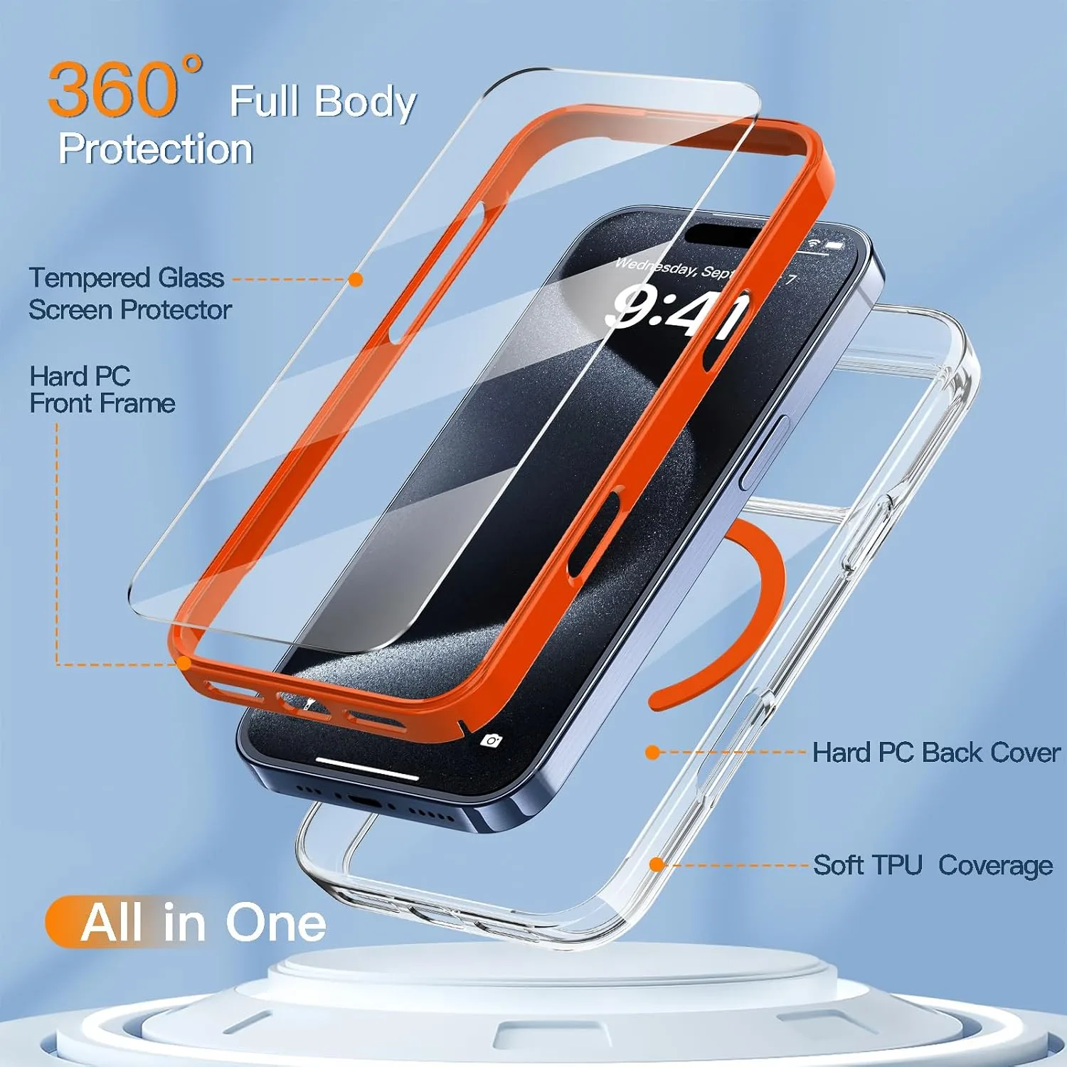 COOLQO Magnetic for iPhone 18/17 Pro Max Case, Crystal Clear, Orange