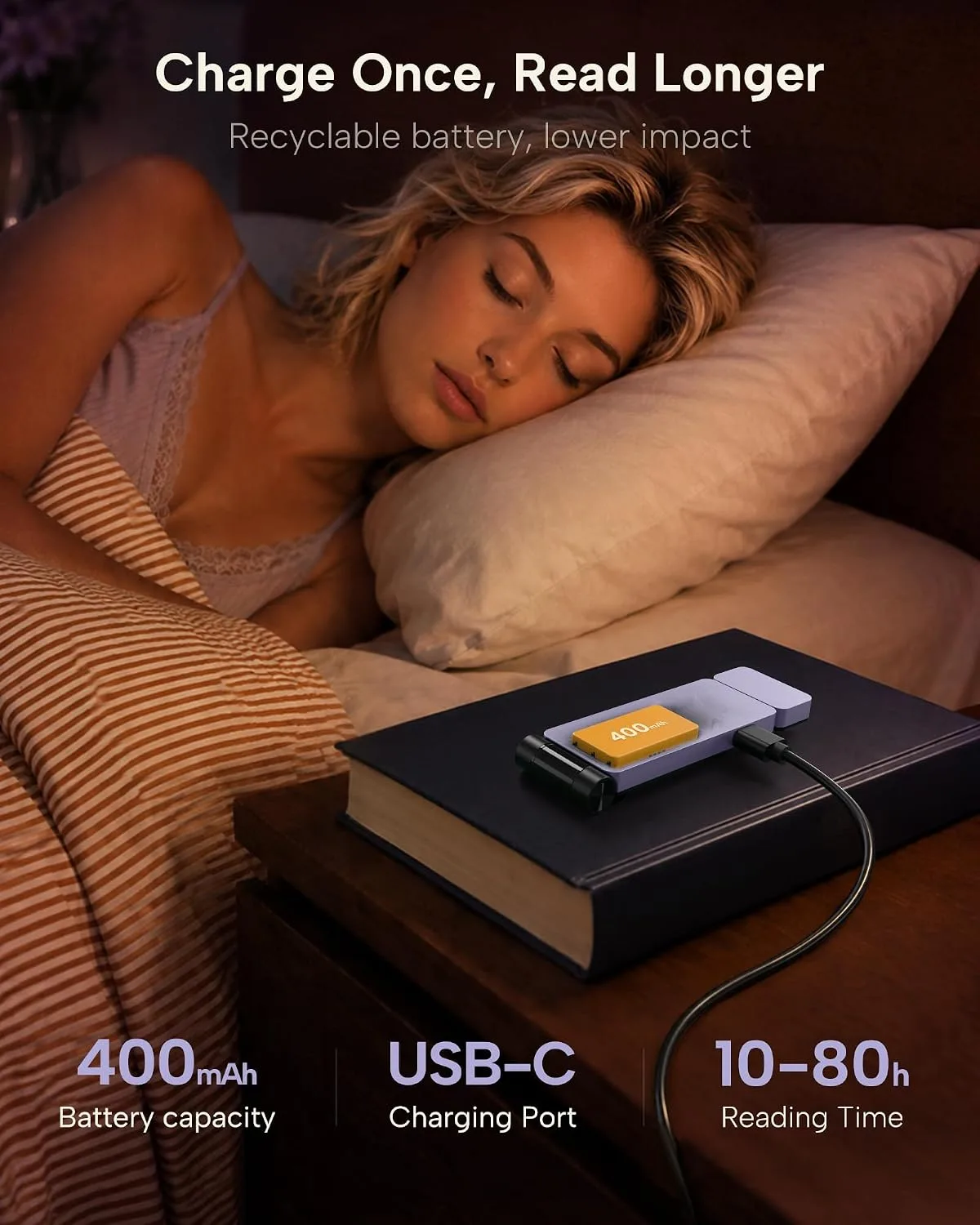 86lux Book Light, Rechargeable Clip-On LED Reading Light for Bed