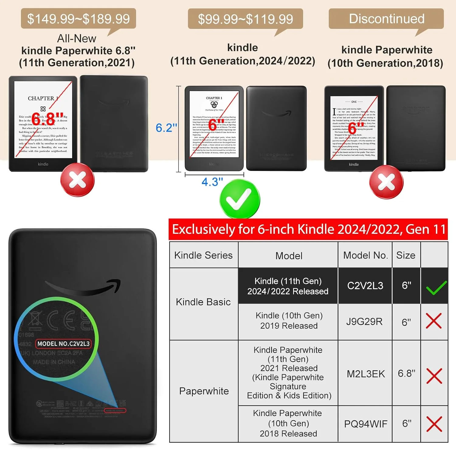 CoBak Case with Stand for for 6" Kindle (2024 & 2022, 11th Gen)