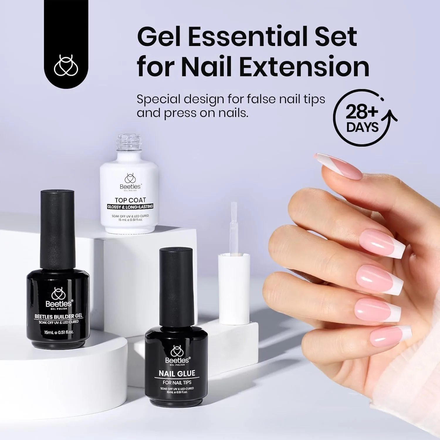 Beetles Nail Glue Builder Gel & Extra Glossy Top Coat Gel Polish 3Pcs 15ml