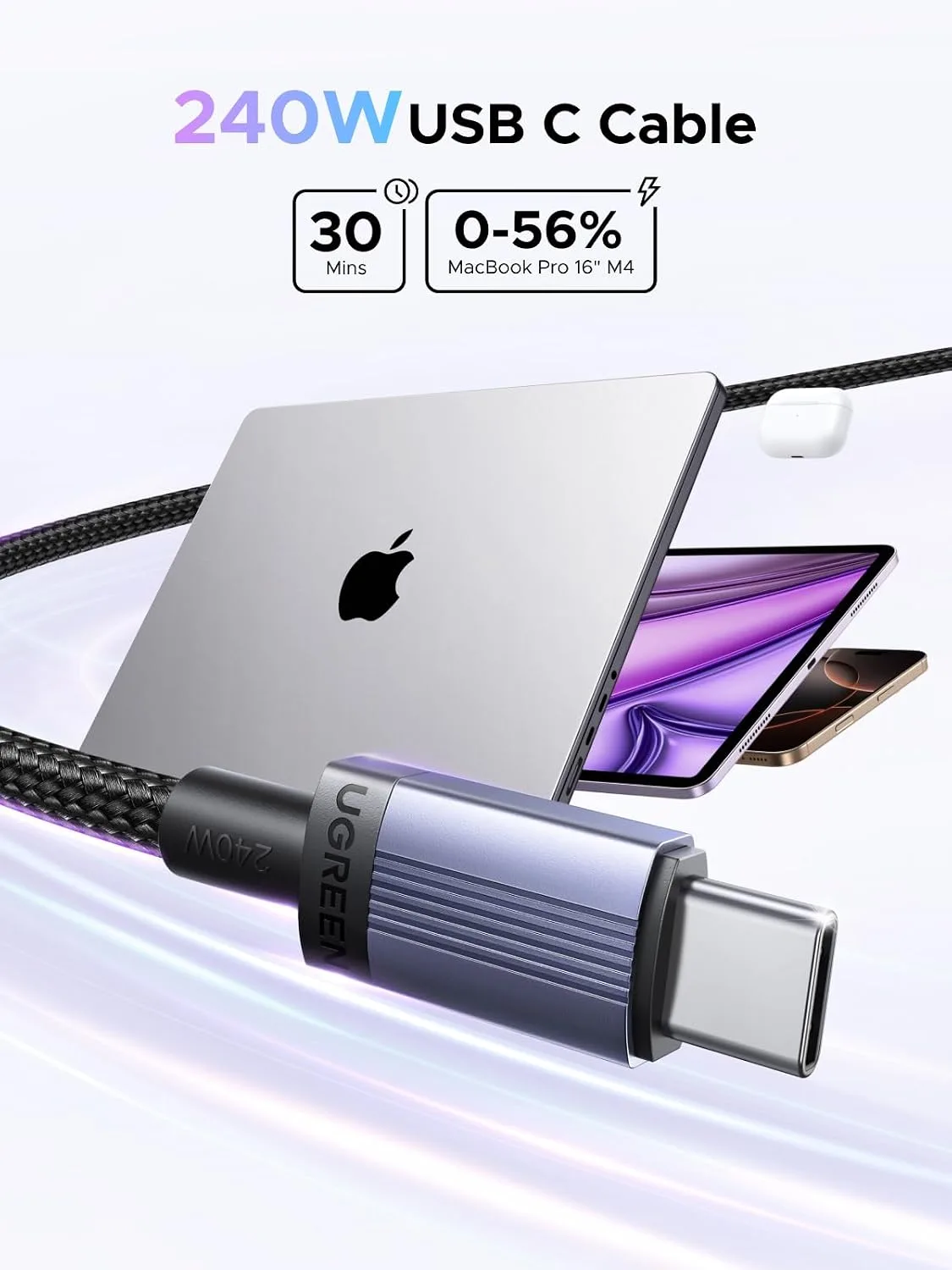 UGREEN 240W USB C Cable 2-Pack, Fast Charging for Laptops & Phones, 6.6ft