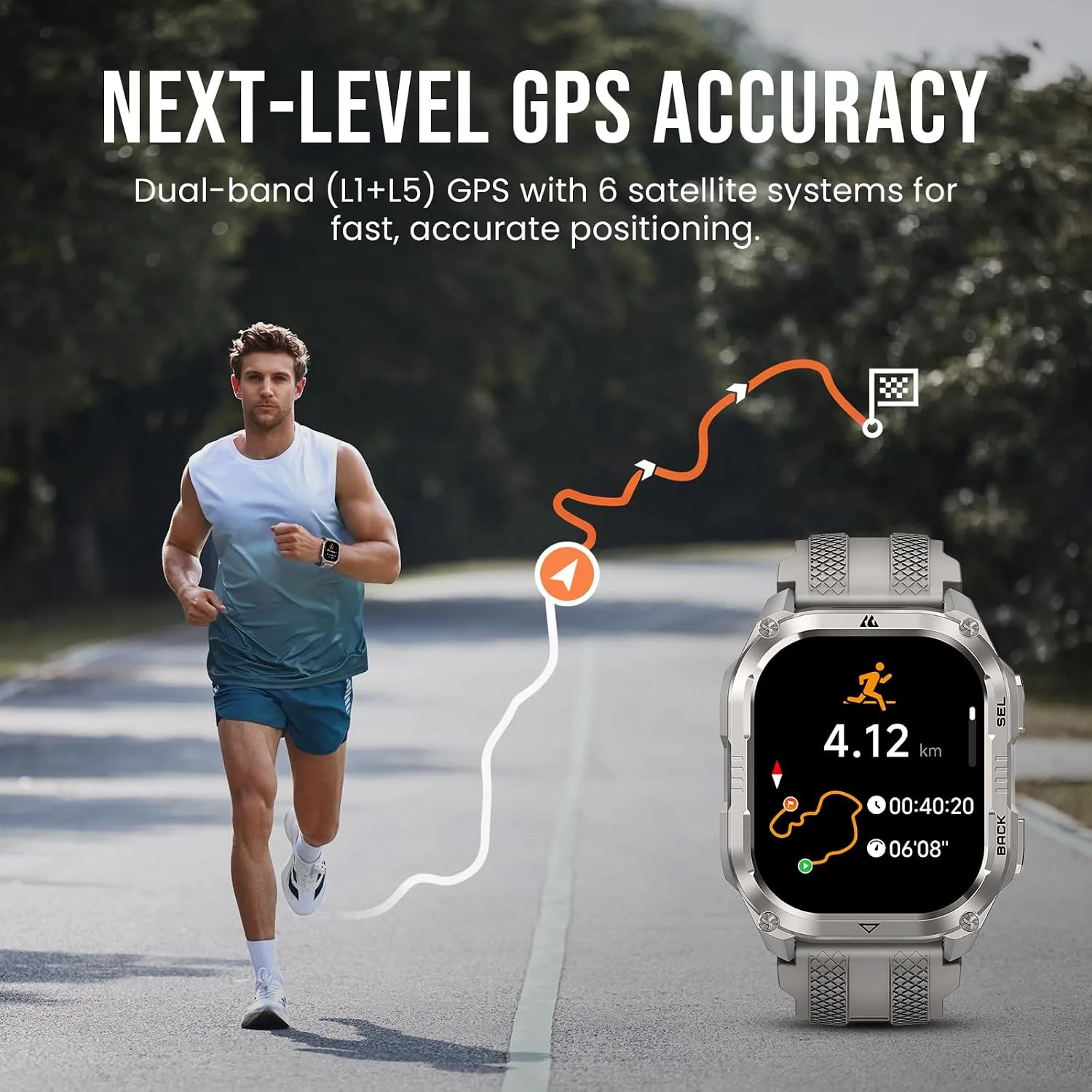 KOSPET Pulse 2 Smart Watch with GPS, 5 ATM/IP69 Waterproof, LED Flashlight