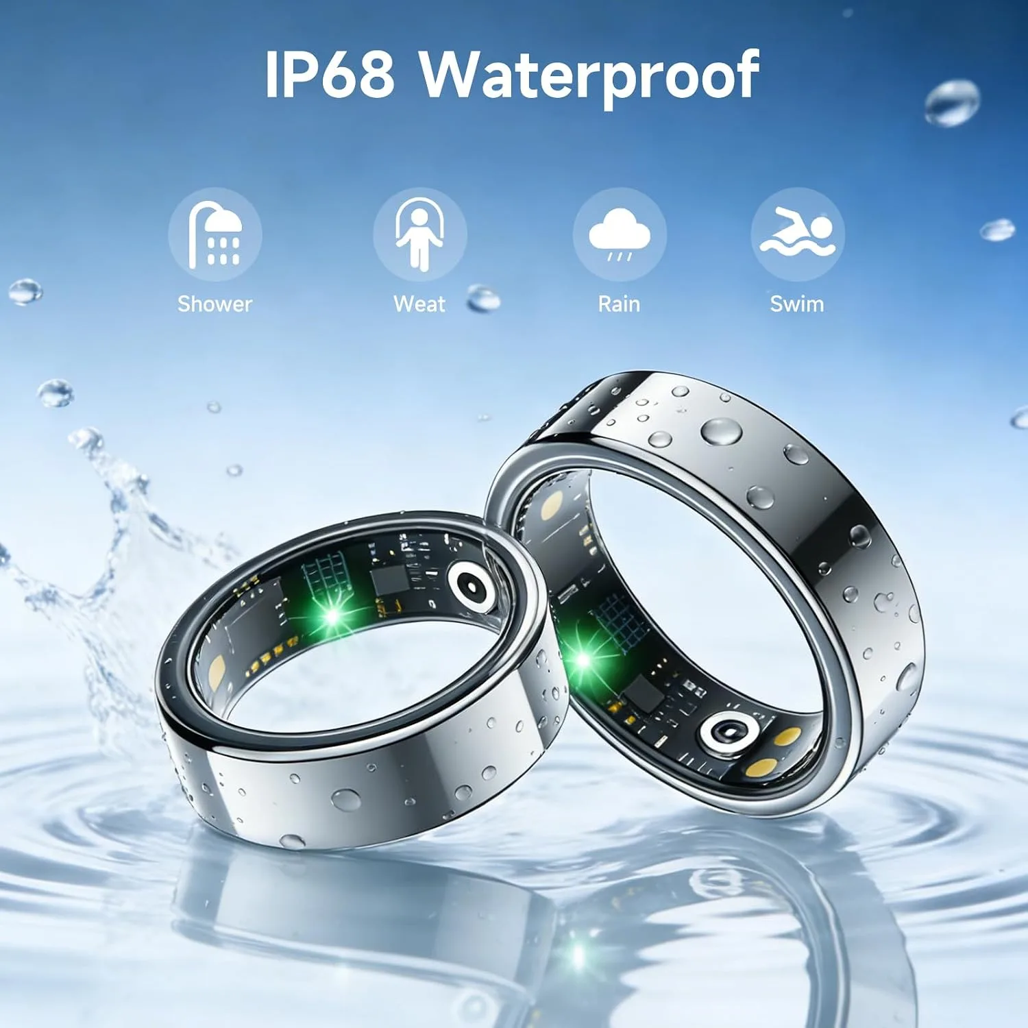 Smart Ring for Women Men, Health Tracker, Fitness Ring (Silver, 7#)
