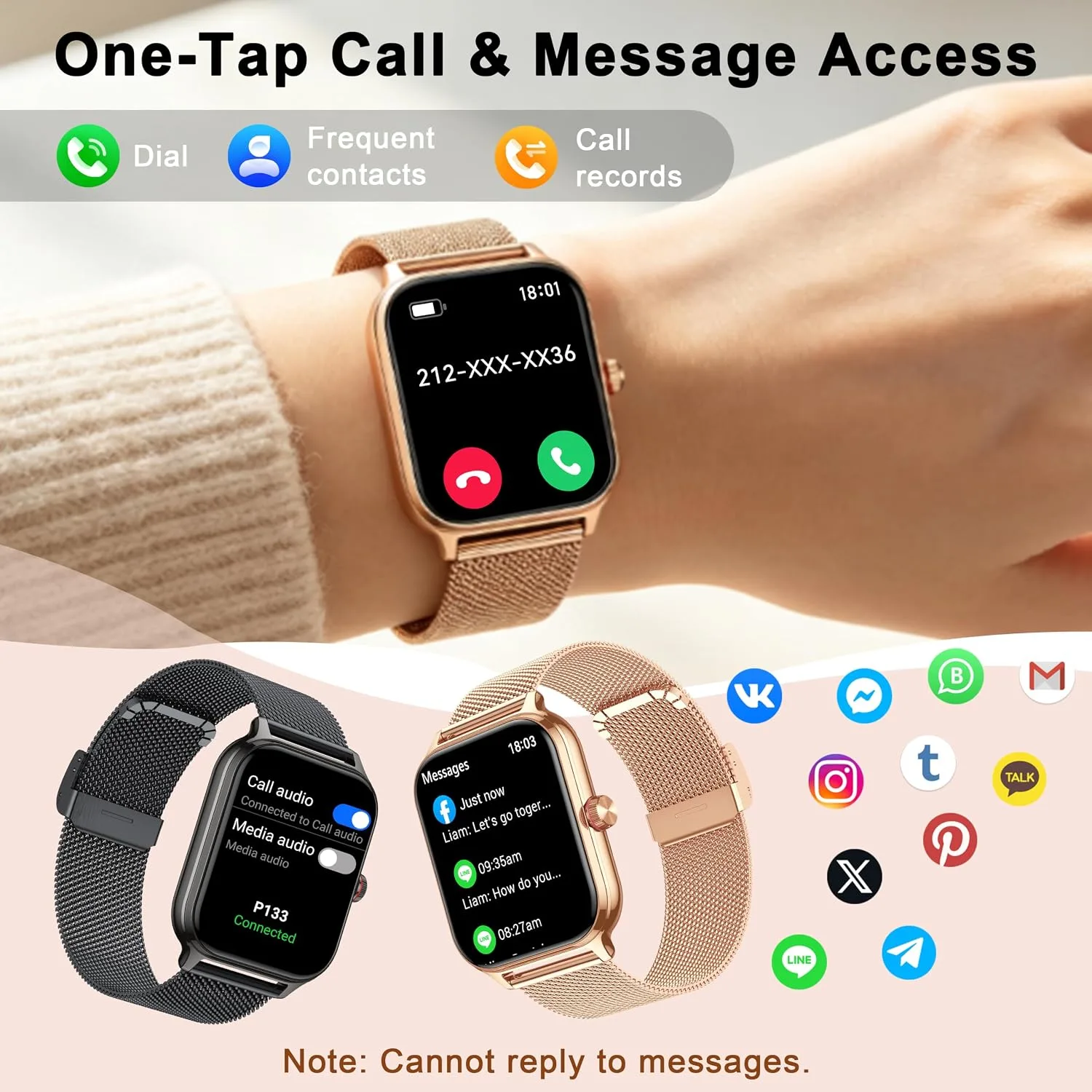 Smart Watch Women Men, 1.96" Reloj Inteligente para Mujer, Fitness Tracker, Blood Pressure/Heart Rate/SpO2 & Sleep Monitor, 110+ Sport Modes, Make/Answer Call, Voice Assistant for iOS Android