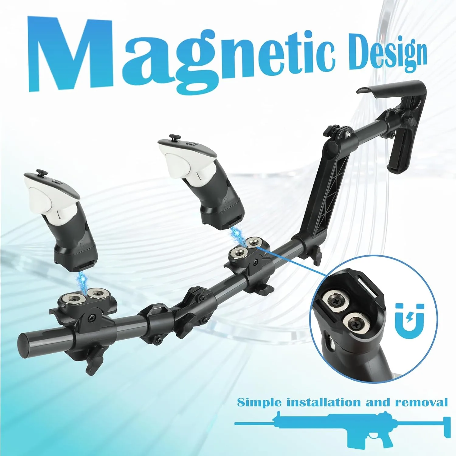 Magnetic VR Gun Stock for Quest 3/3s, Quick-Release & Adjustable