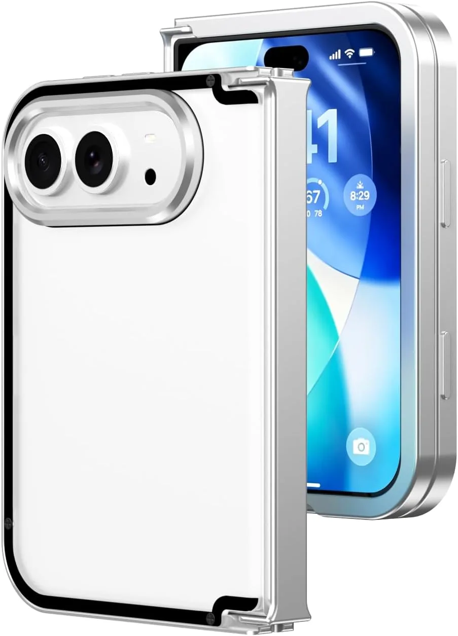 JIAONASHlJlA Aluminum Metal Case for iPhone Duo-Full Hinge Guard-White