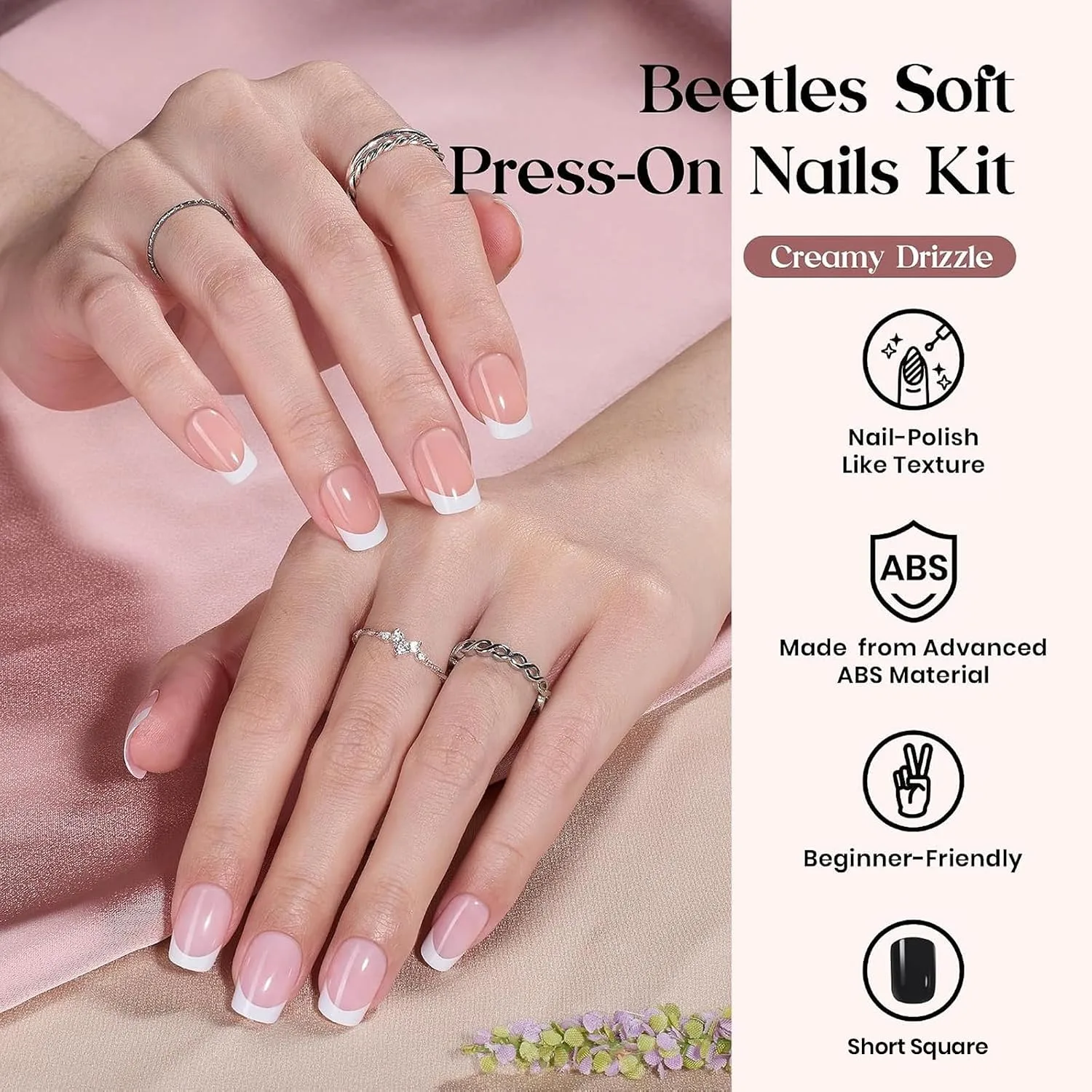 Beetles Press On Nails Kit - Creamy Drizzle, Short Square 720Pcs 24 Colors